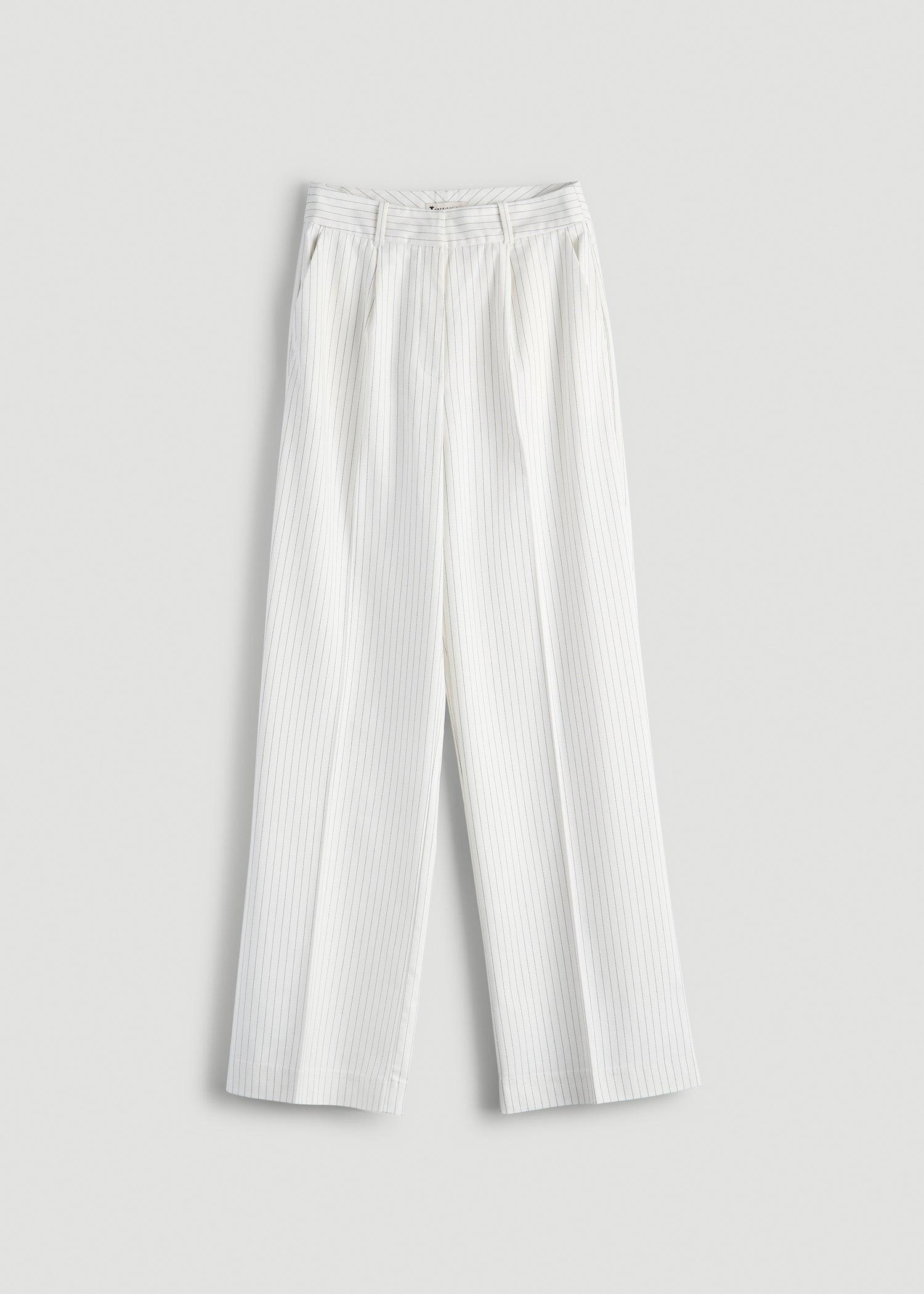 High-Rise Wide-Leg Pleated Dress Pants for Tall Women in Off White Pinstripe Female Product Image