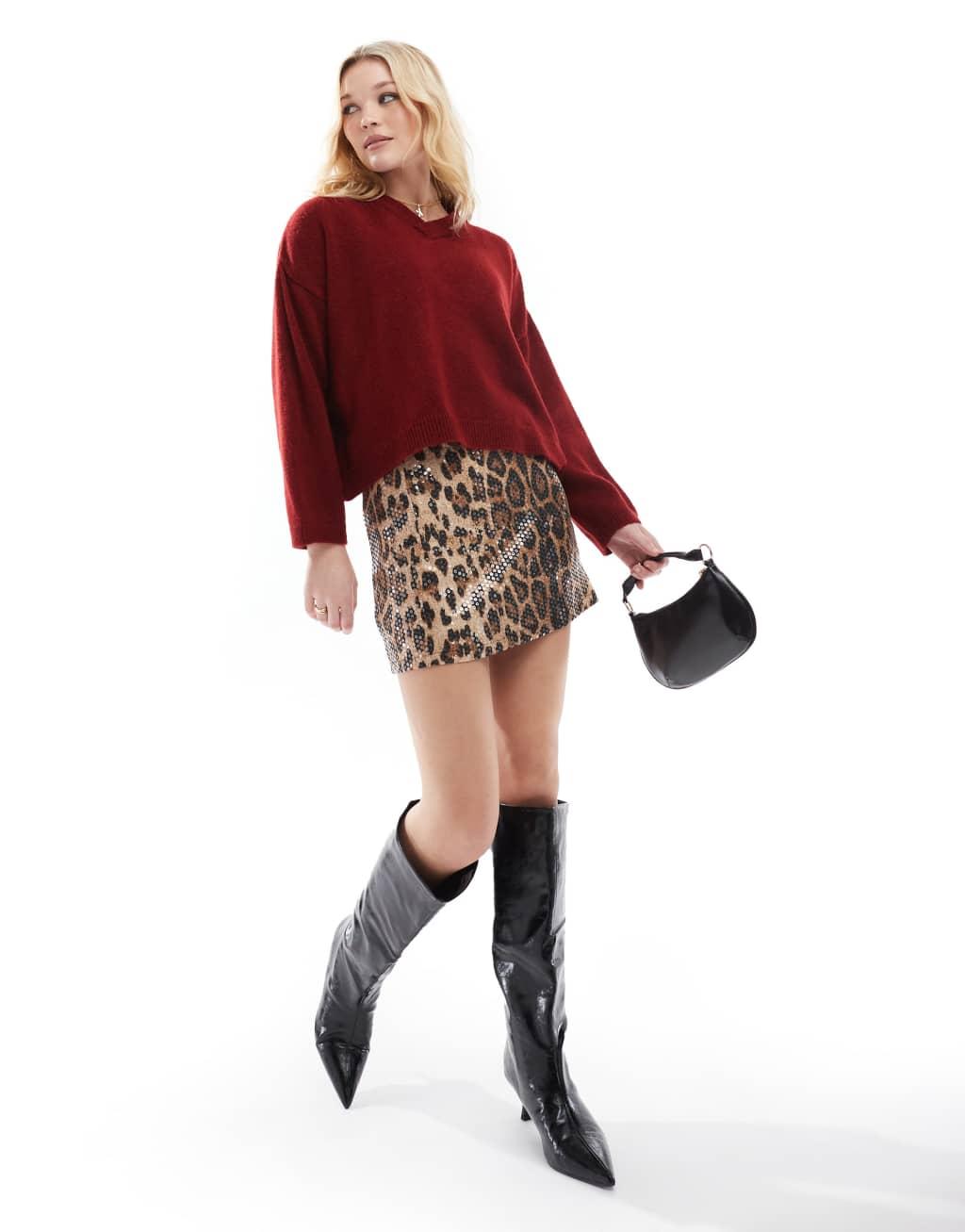 Threadbare leopard print sequin mini skirt Product Image