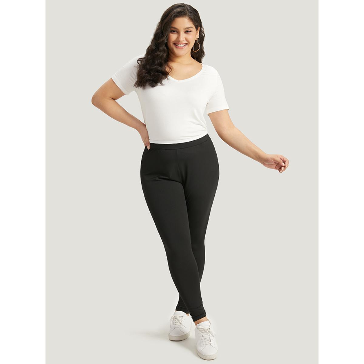 Plus Size Two Tone Patchwork High Rise Leggings Women Black Casual High stretch Skinny High Rise Dailywear Leggings BloomChic 12/L Product Image