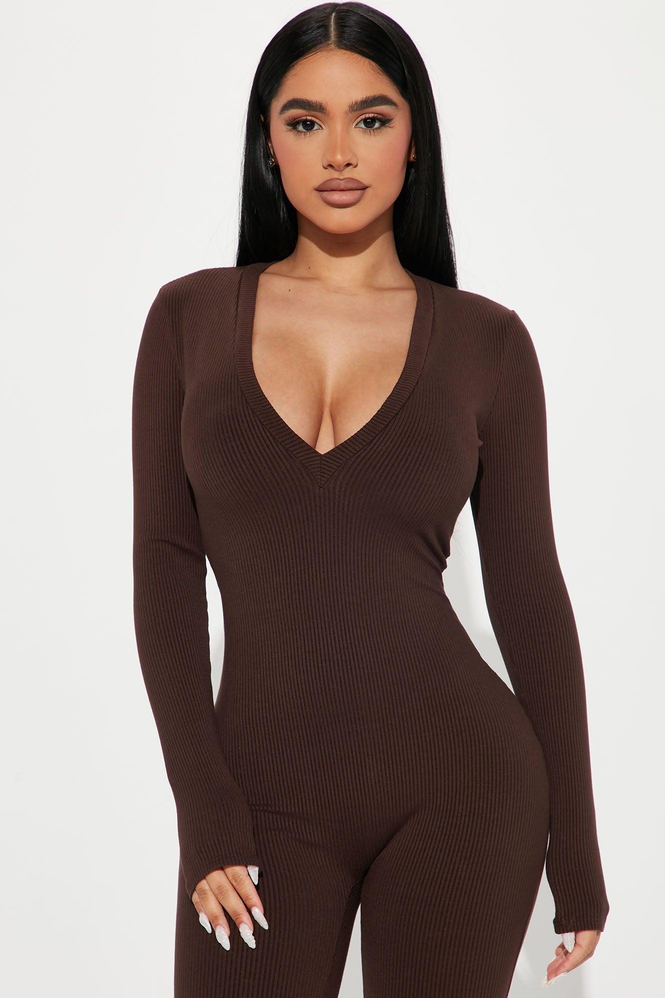 Raven Snatched Jumpsuit - Chocolate Product Image