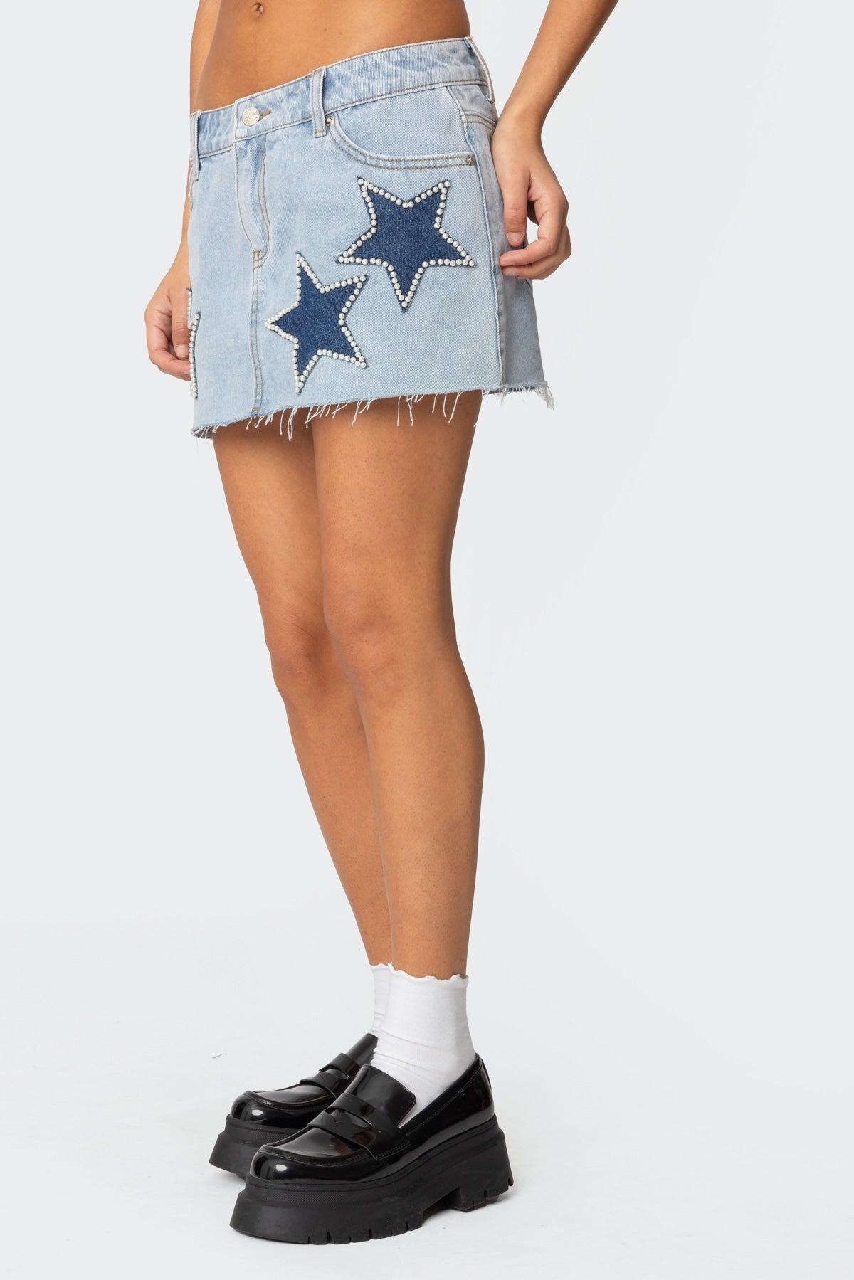 Shining Star Denim Mini Skirt Product Image