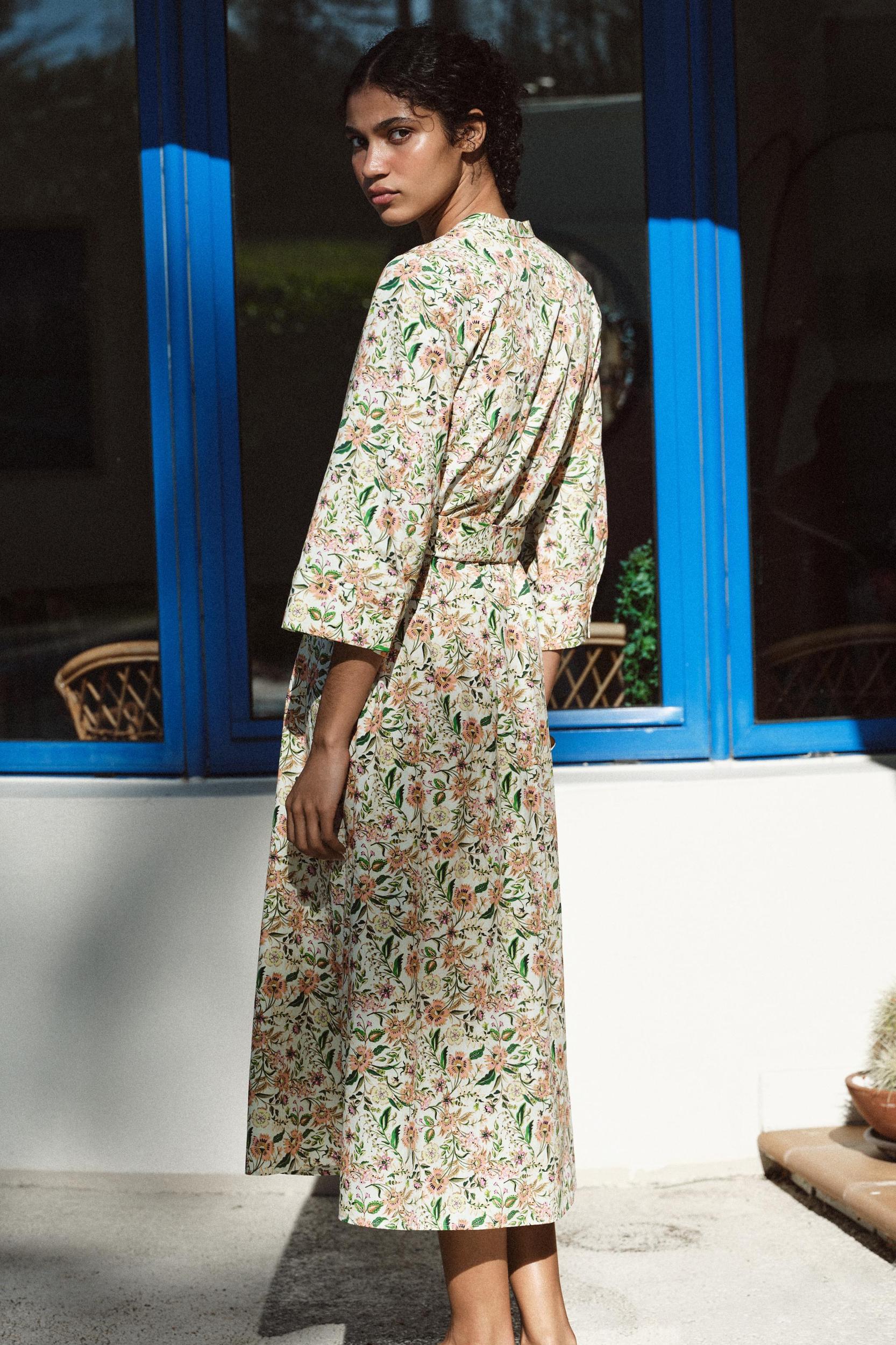 PRINTED MIDI POPLIN DRESS Product Image