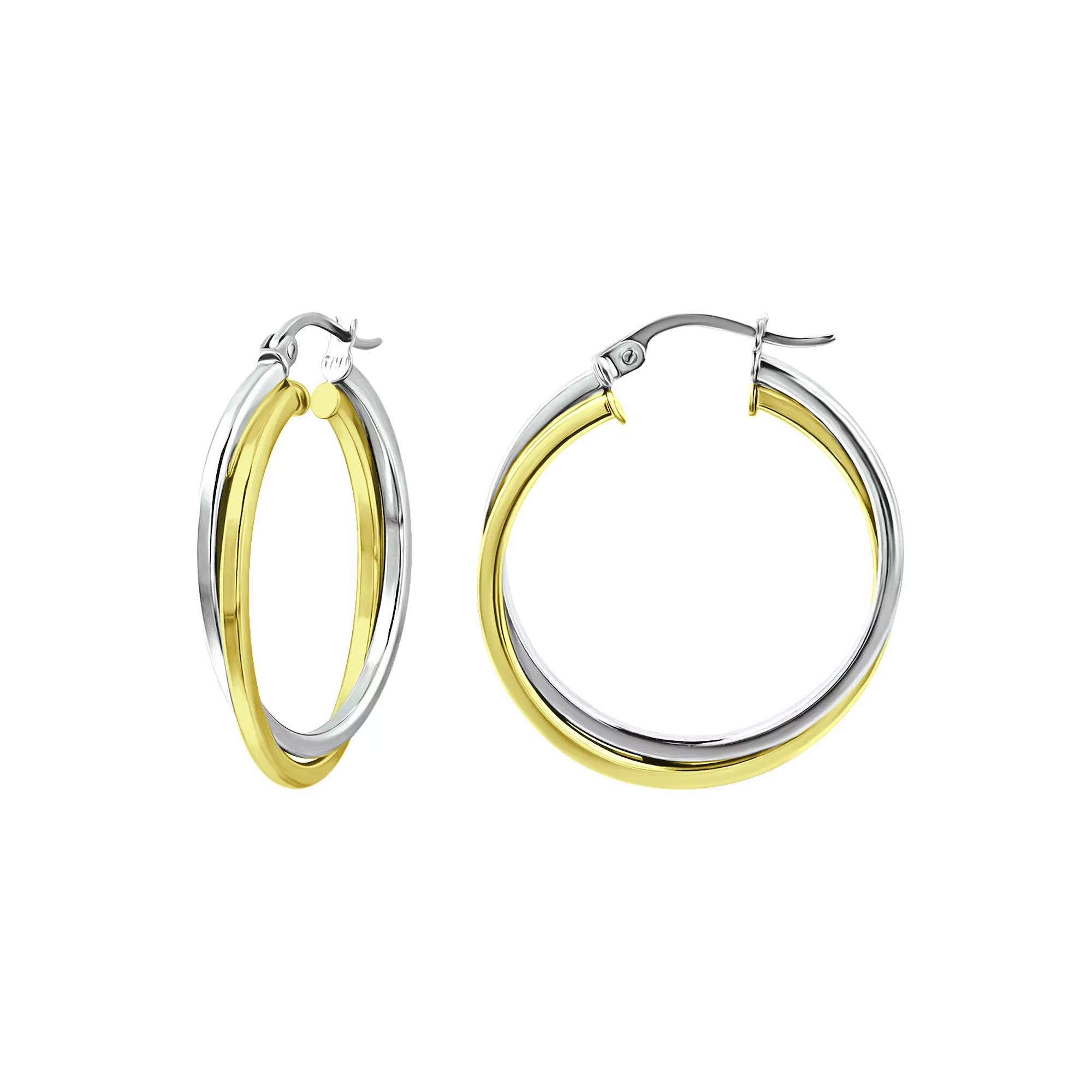 Aleure Precioso 18k Gold Over Silver & Sterling Silver 1.5 mm x 20 mm Twist Hoop Earrings, Women's, Size: 15 mm, Two-Tone Product Image