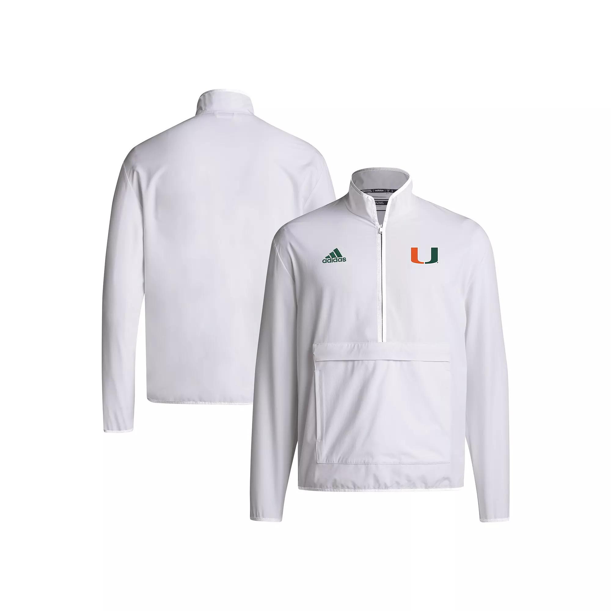 Men's adidas White Miami Hurricanes 2024 Coaches Sideline Half-Zip Jacket, Size: Medium Product Image