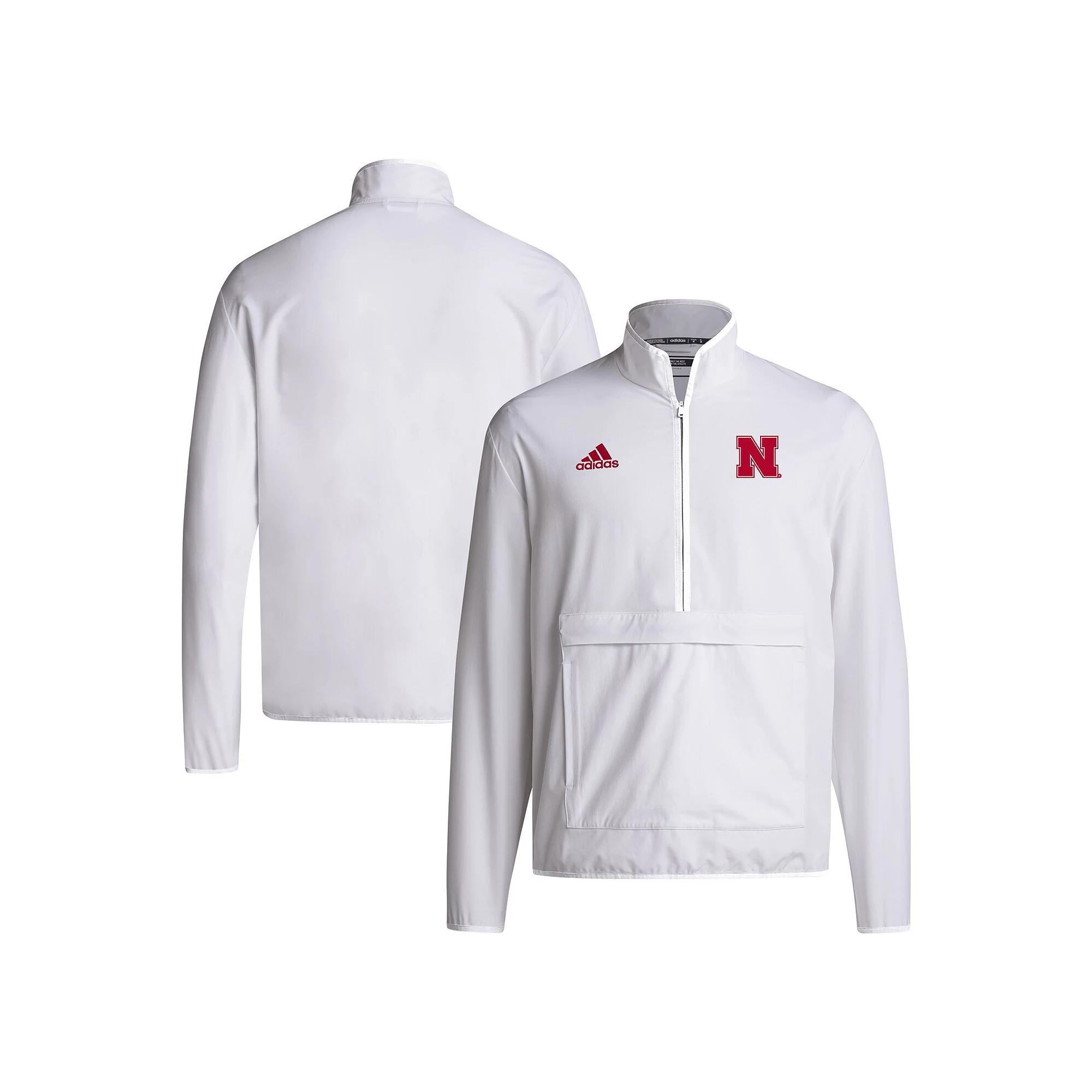 Men's adidas White Nebraska Huskers 2024 Coaches Sideline Half-Zip Jacket,  Product Image