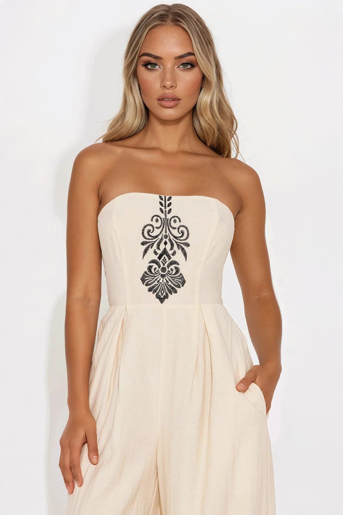 Bowie Linen Wide Leg Jumpsuit - Natural Female Product Image