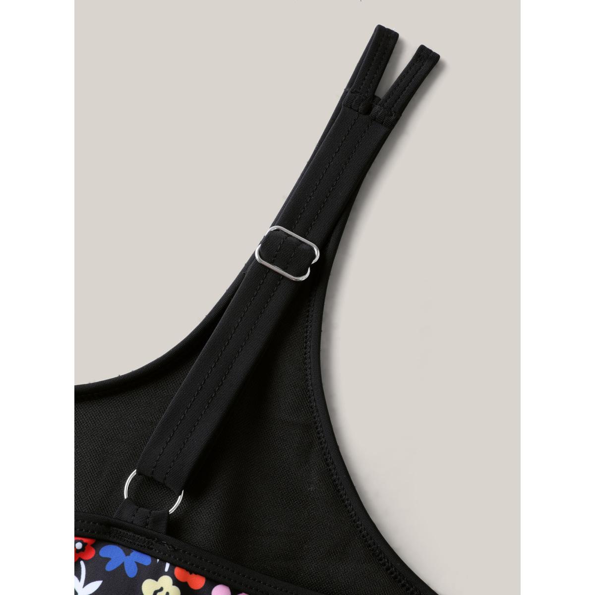 Plus Size Florals Everywhere Fit and Flare Swim Dress Women's Swimwear Black Resort Bodycon U-neck High stretch Curve Swim Dresses BloomChic 30/6X Product Image