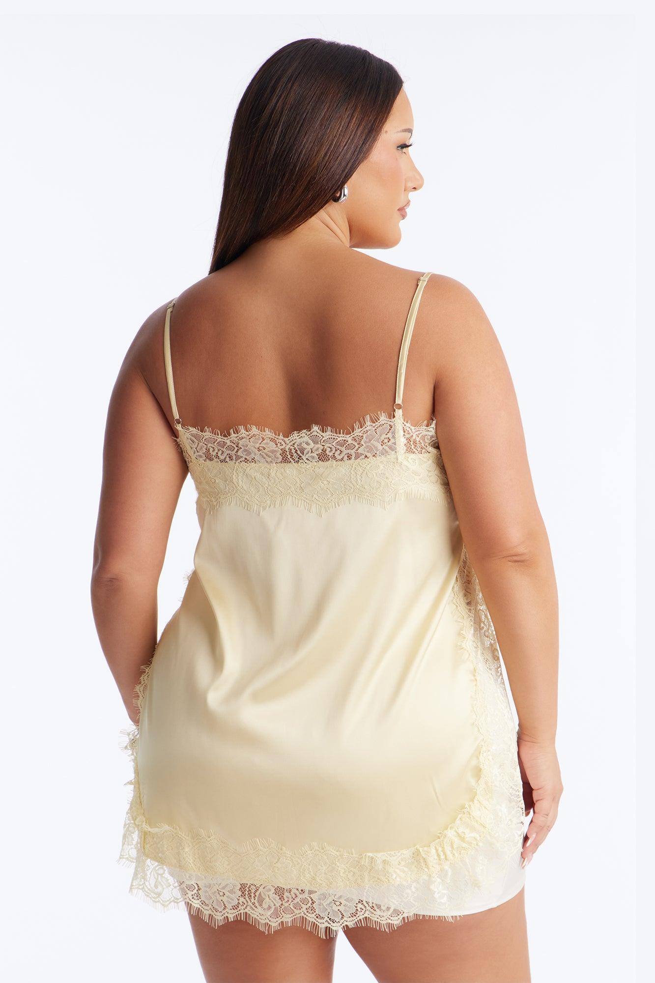 No Filter Needed Lace Trim Satin Top - Butter Yellow Female Product Image