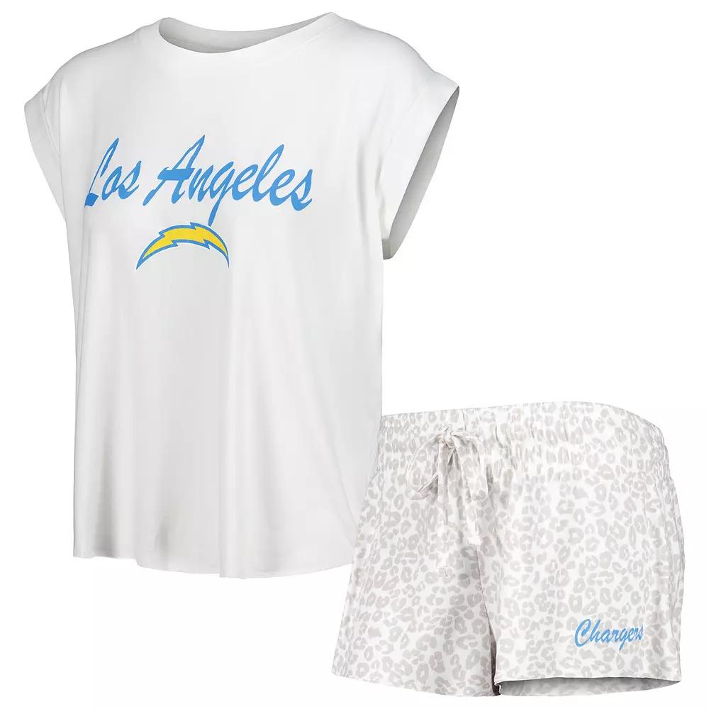 Women's Concepts Sport White/Cream Los Angeles Chargers Montana Knit T-Shirt & Shorts Sleep Set,  Product Image