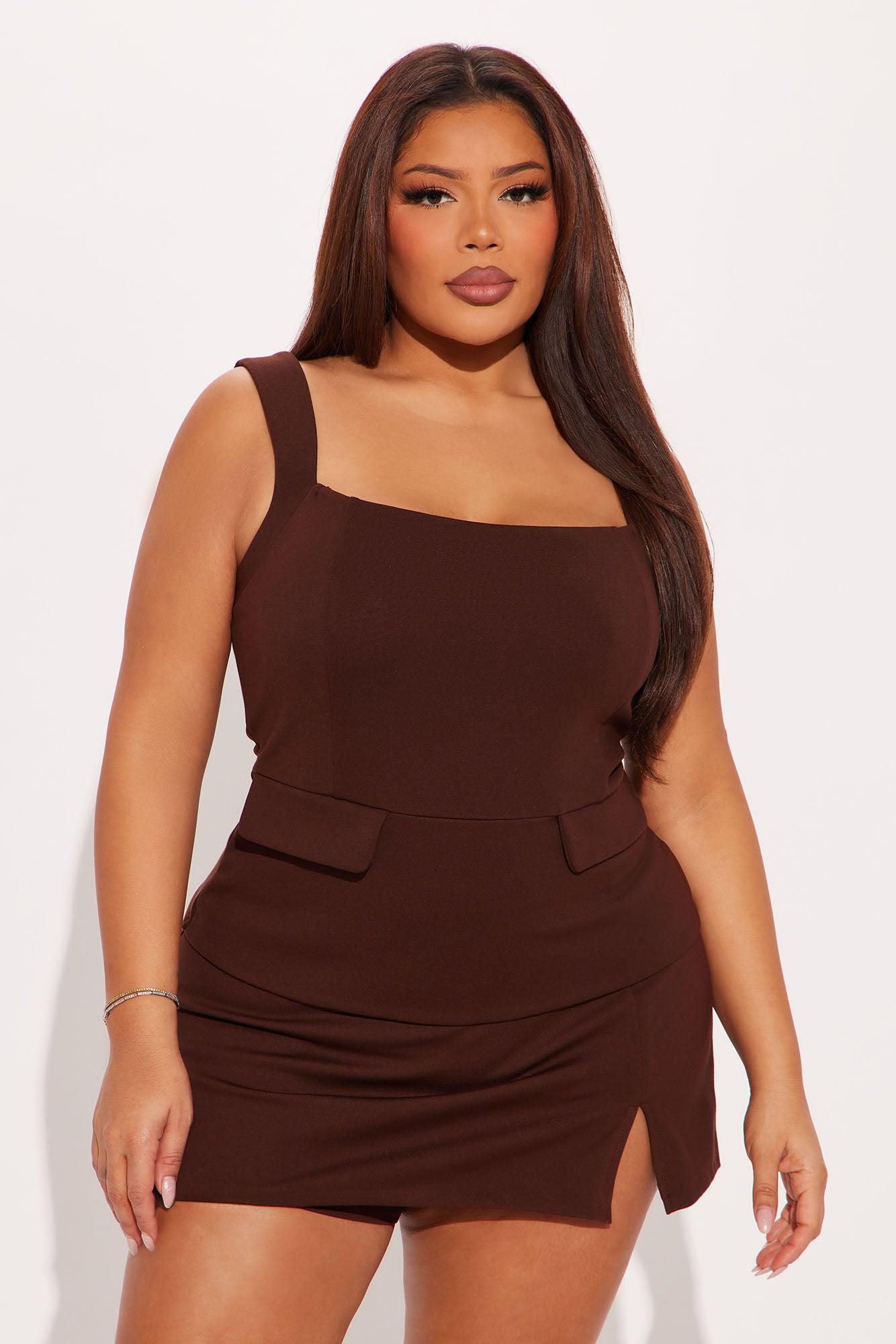 The Mia Double Lined Ponte Skort Set - Chocolate Product Image