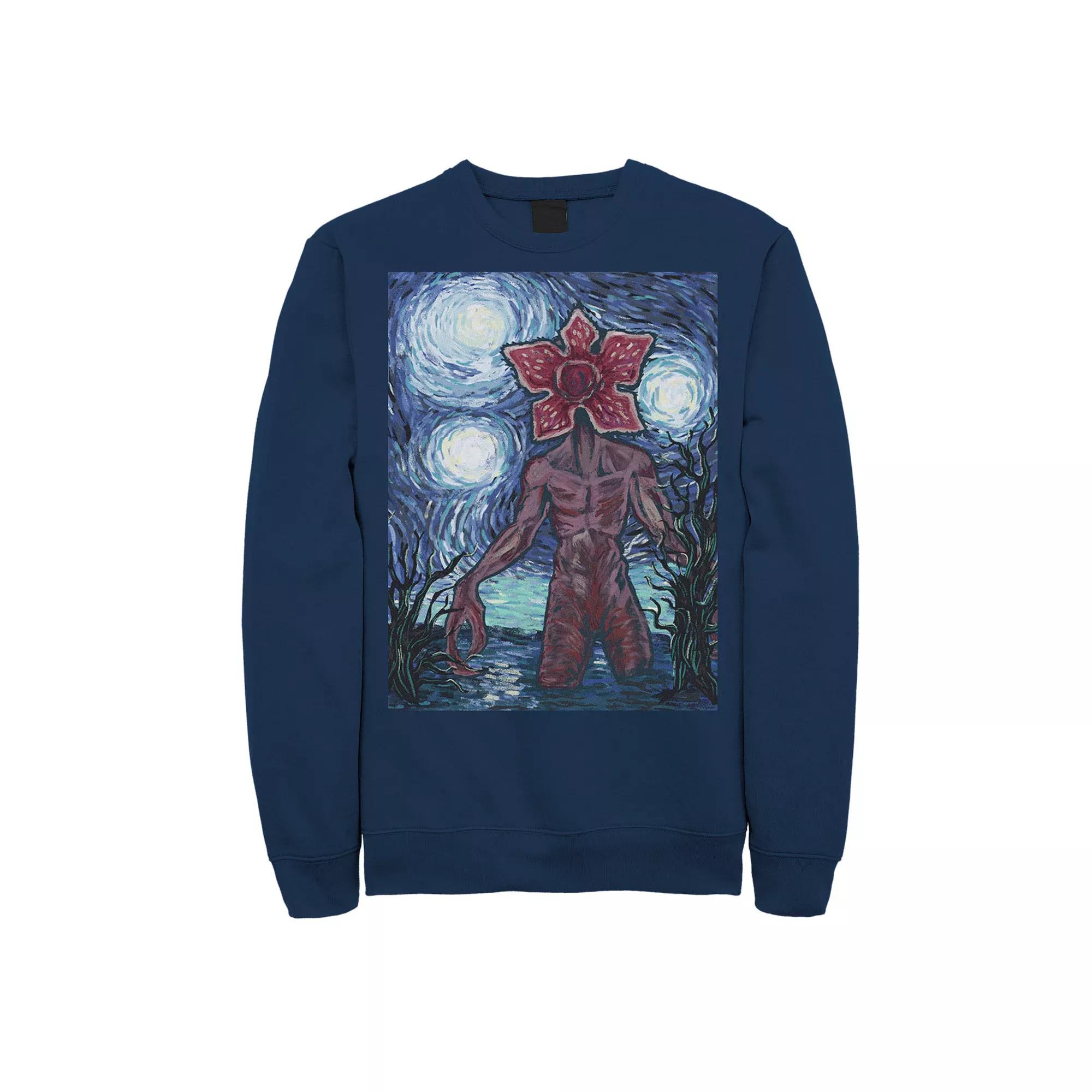 Men's Stranger Things Demogorgon Starry Night Style Poster Sweatshirt, Size: Medium, Blue Product Image