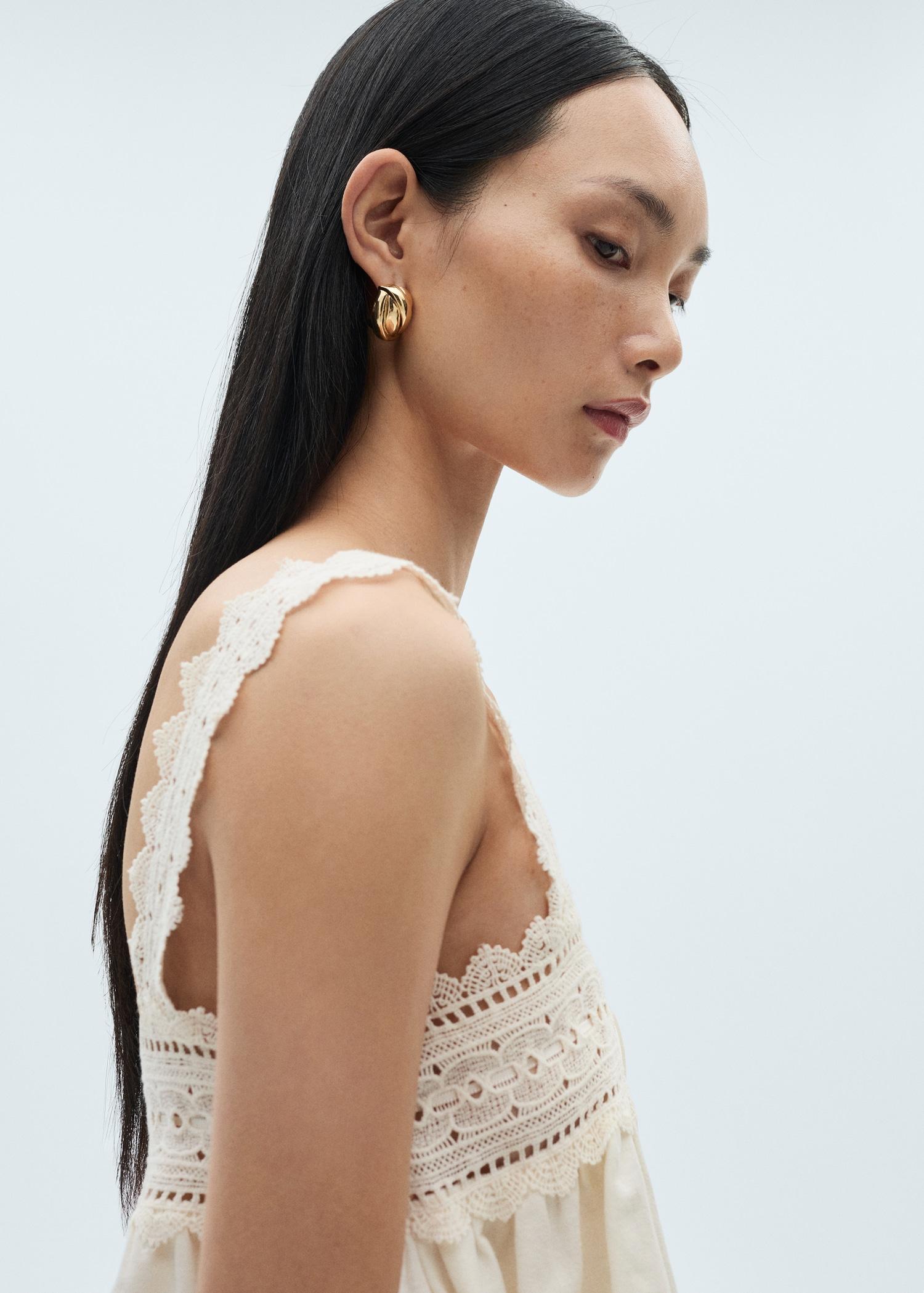 Linen-blend top with openwork detail - Women | MANGO USA Product Image