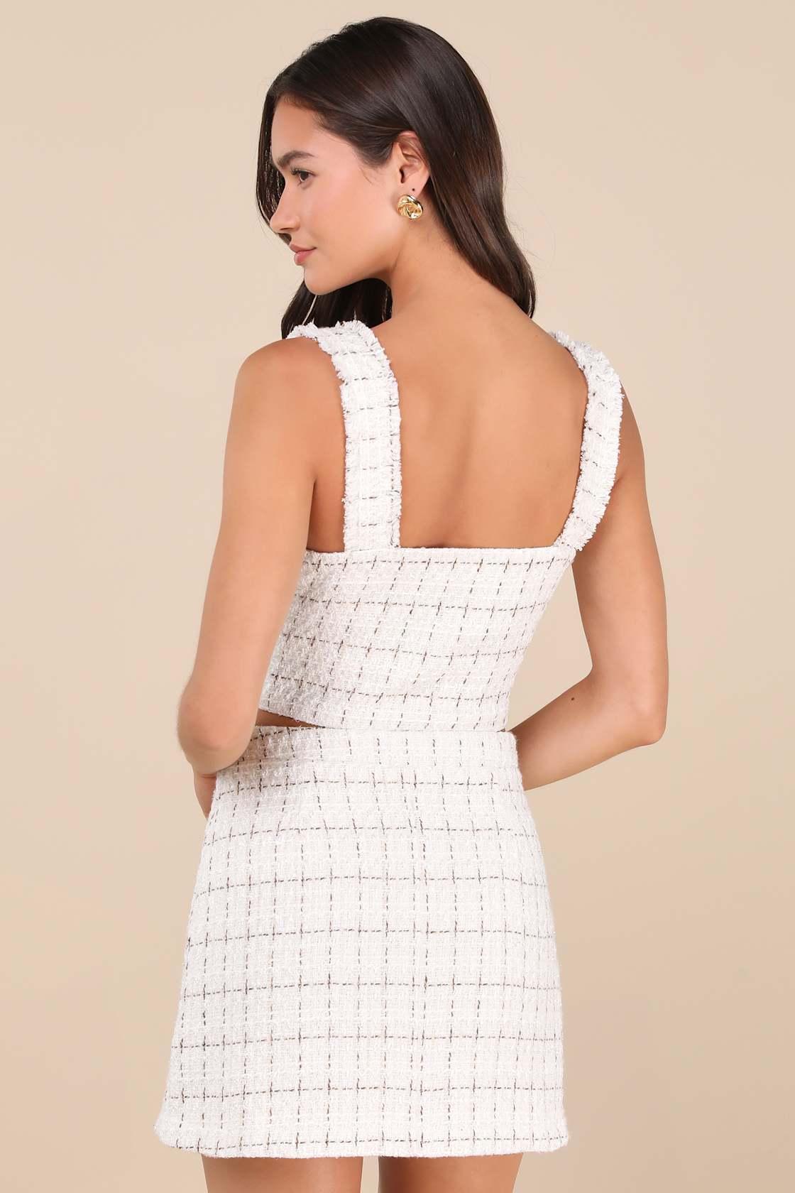 Upscale Instinct Ivory and Brown Tweed Mini Skirt Product Image