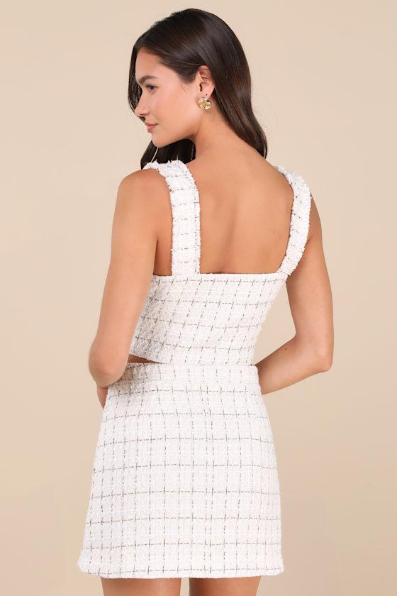 Upscale Instinct Ivory and Brown Tweed Mini Skirt Product Image