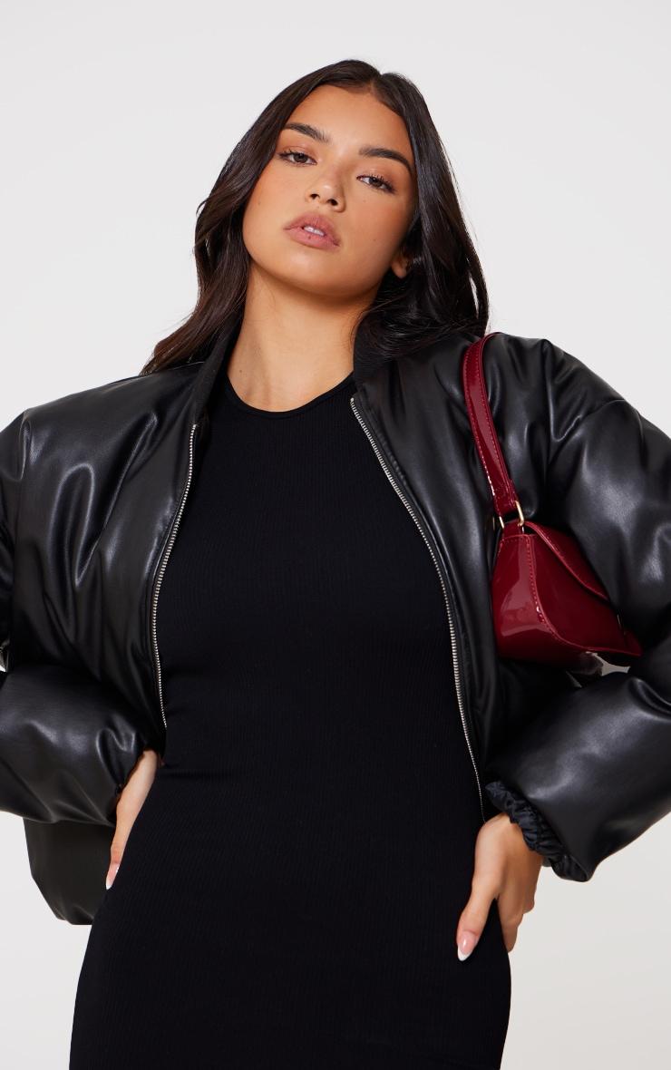 Black Structured Snatched Rib Racer Neck Midaxi Dress Product Image