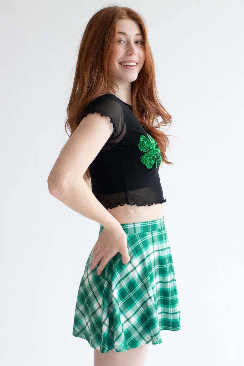 Sequin Shamrock Black Mesh Tee Product Image
