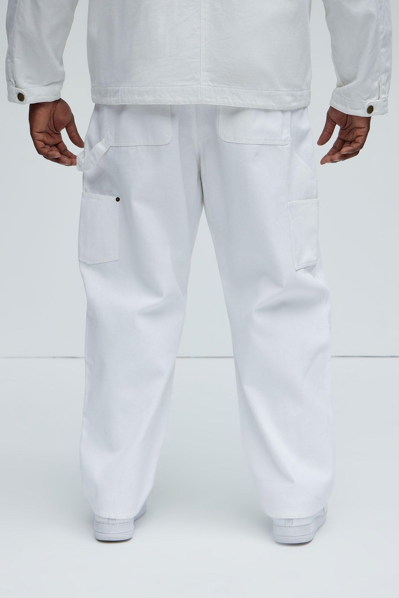 Alexander Double Knee Straight Utility Canvas Pants - White Product Image