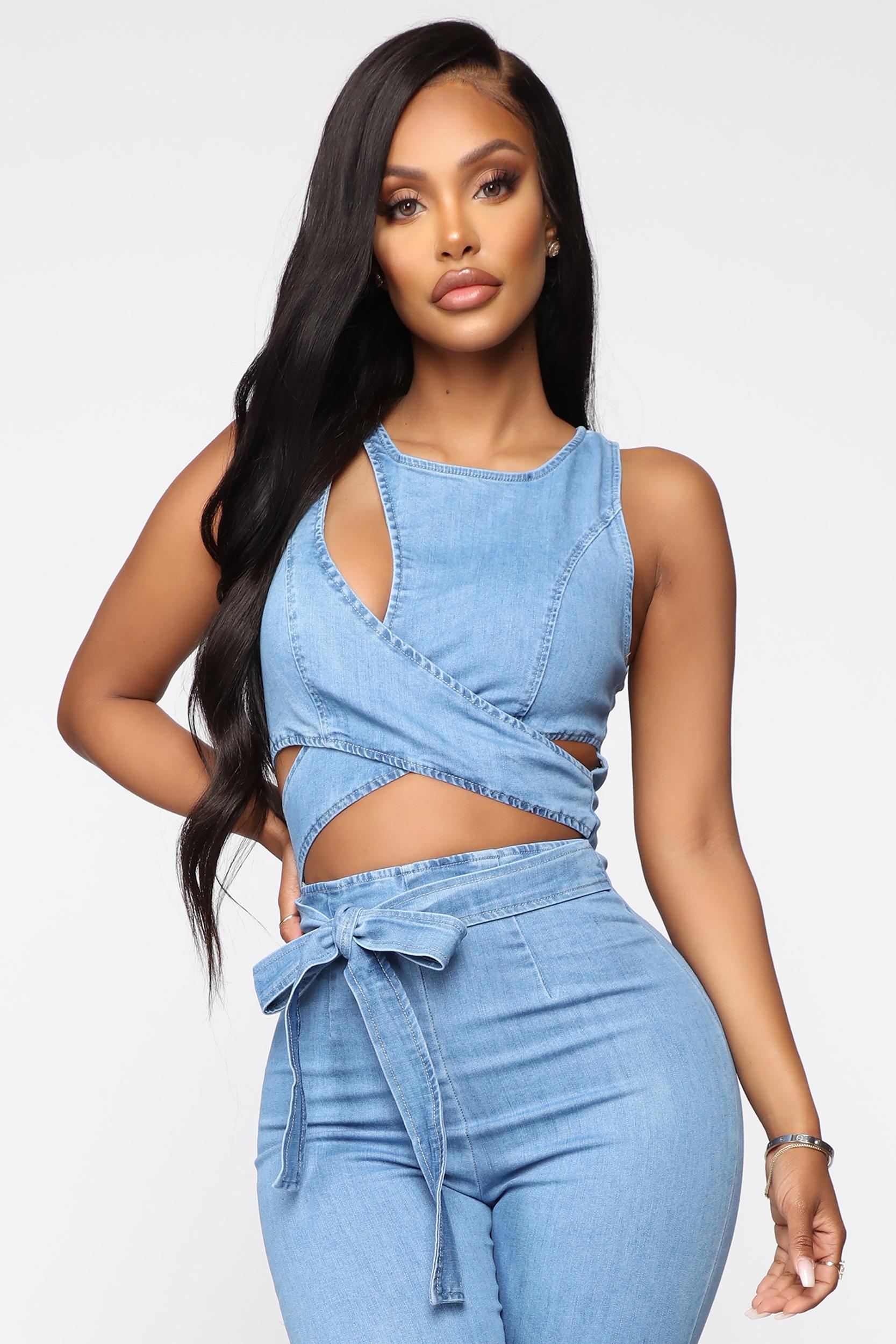 Cut Out The Haters Denim Jumpsuit - Light Wash Product Image