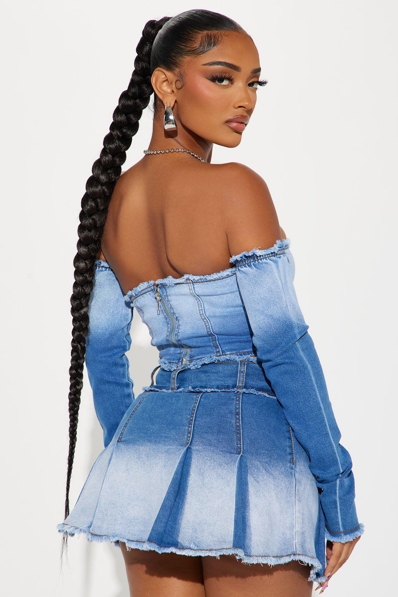 Logan Washed Denim Skirt Set - Light Wash Product Image