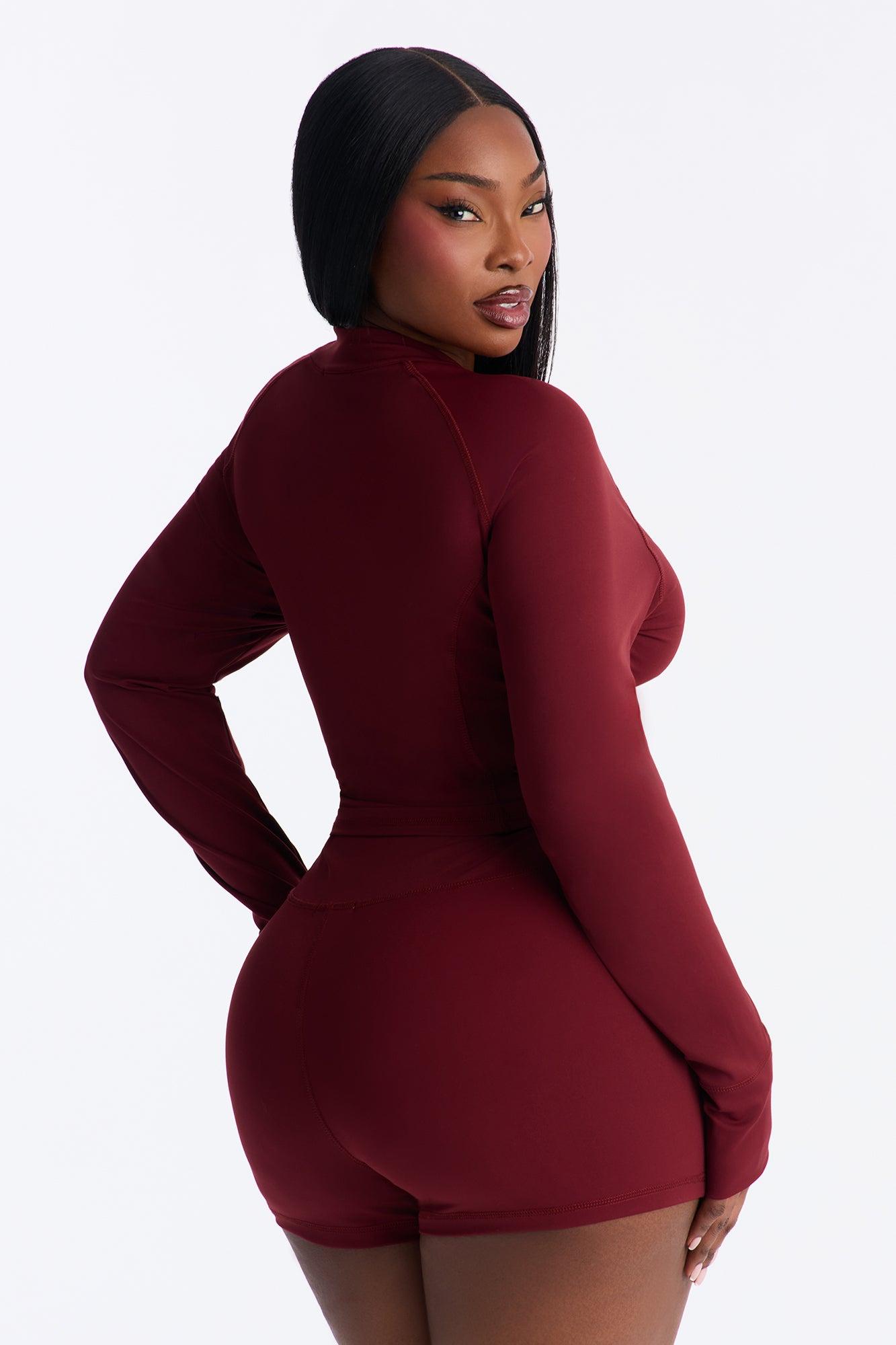 Sporty Vibe Biker Short Set - Burgundy Female Product Image