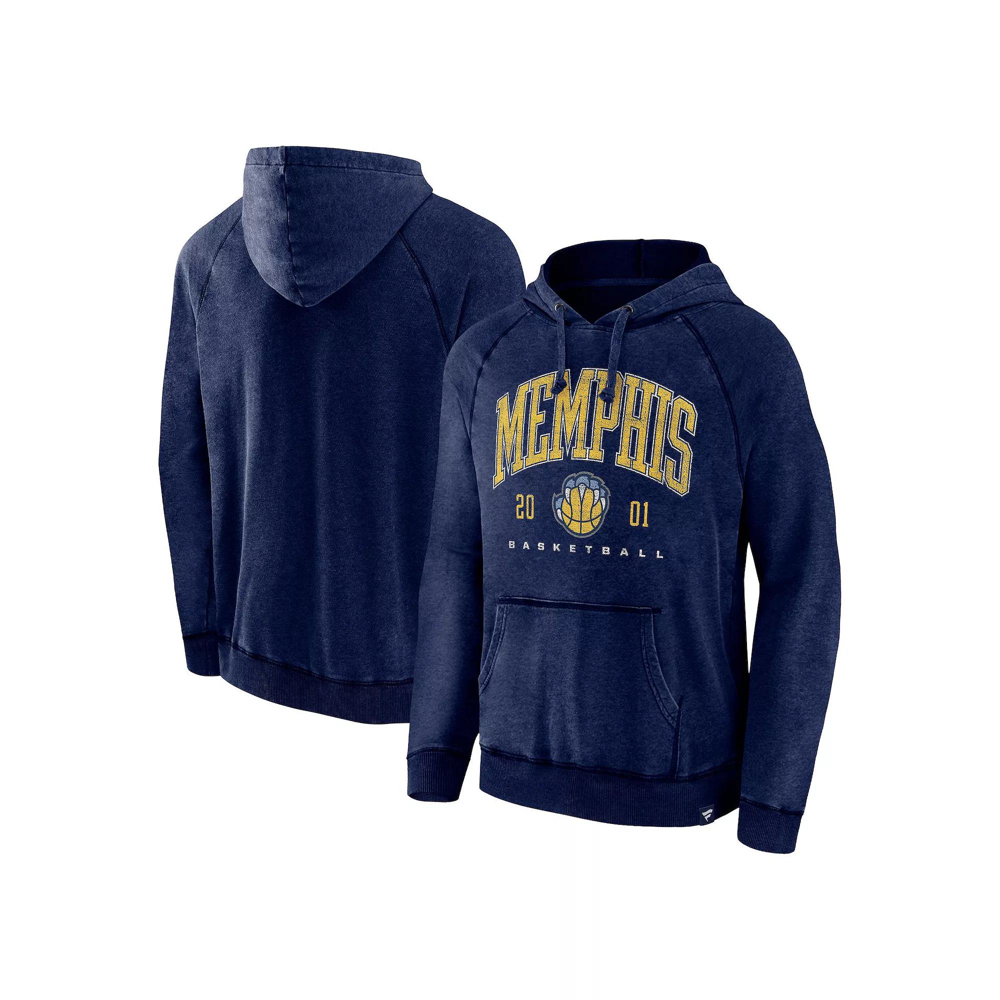 Men's Fanatics Branded Heather Navy Memphis Grizzlies Foul Trouble Snow Wash Raglan Pullover Hoodie,  Product Image