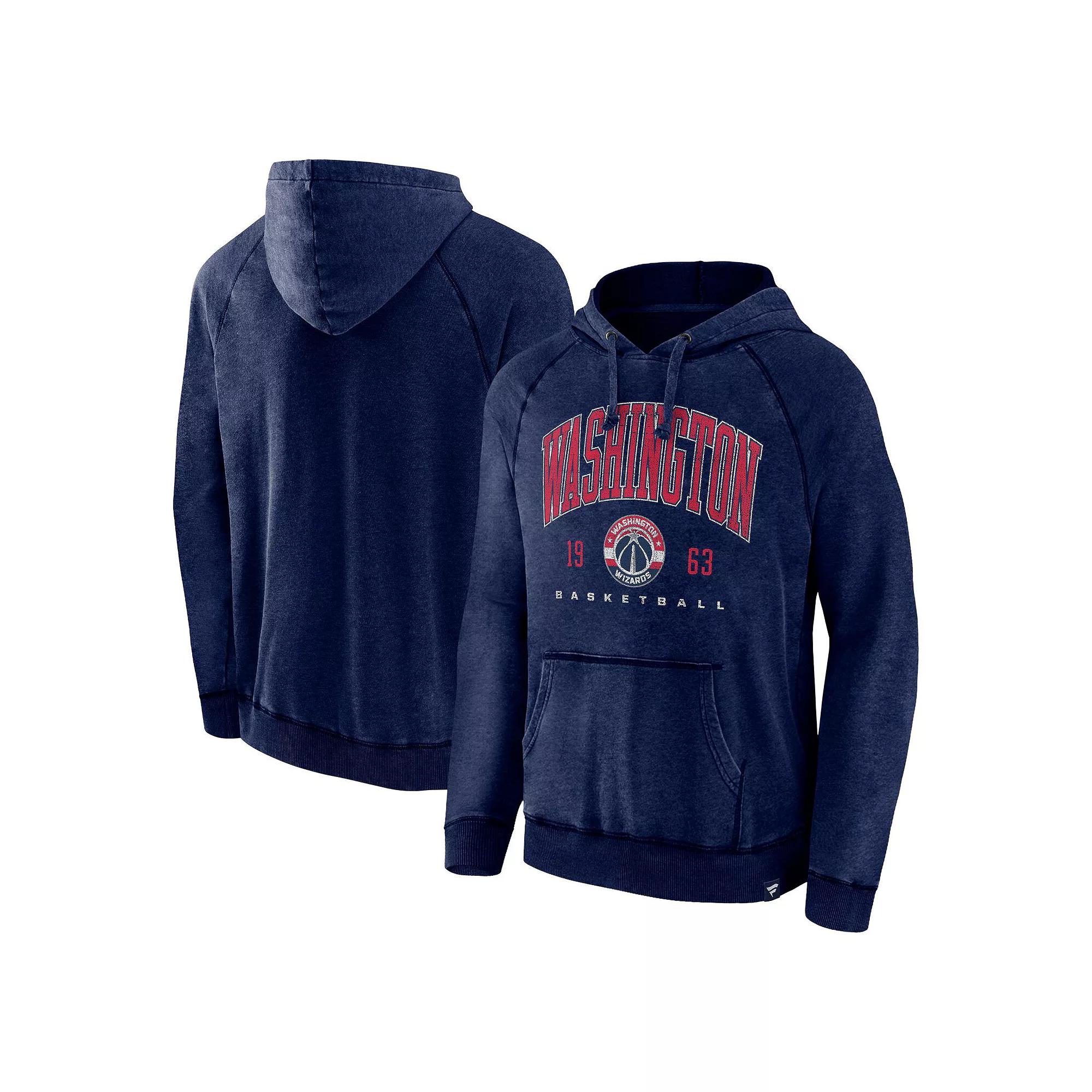 Men's Fanatics Branded Heather Navy Washington Wizards Foul Trouble Snow Wash Raglan Pullover Hoodie,  Product Image