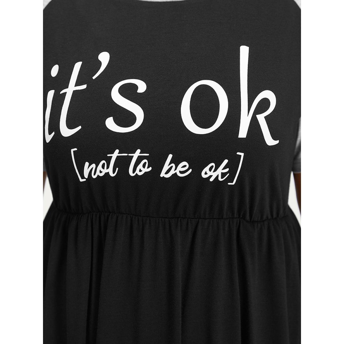 Plus Size Supersoft Essentials Letter Print Raglan Sleeve Elastic Waist Dress Black Women Casual Plain Curvy Knee Dress BloomChic 14-16/1X Product Image