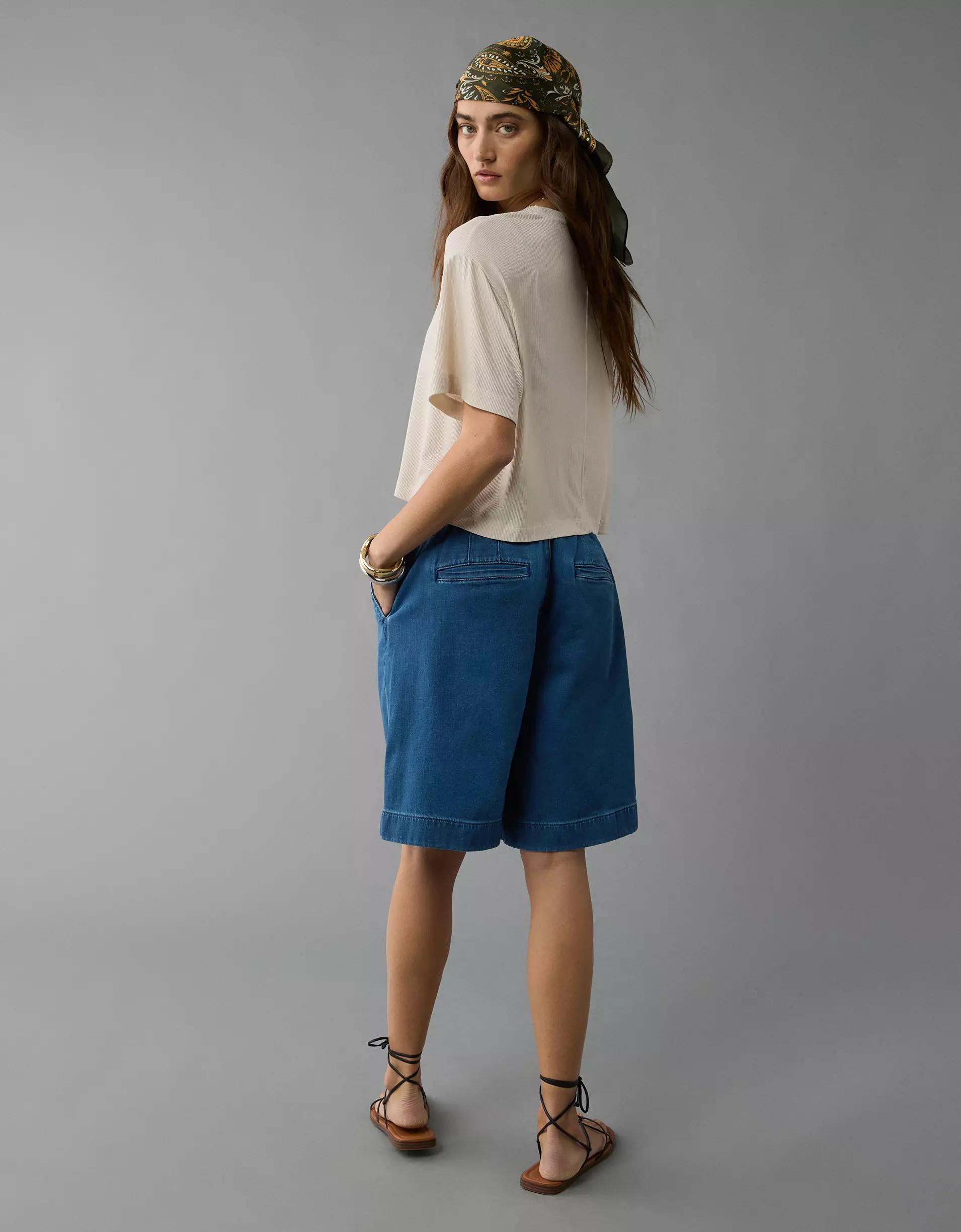 AE 11" Stretch High-Waisted Denim Trouser Short Product Image