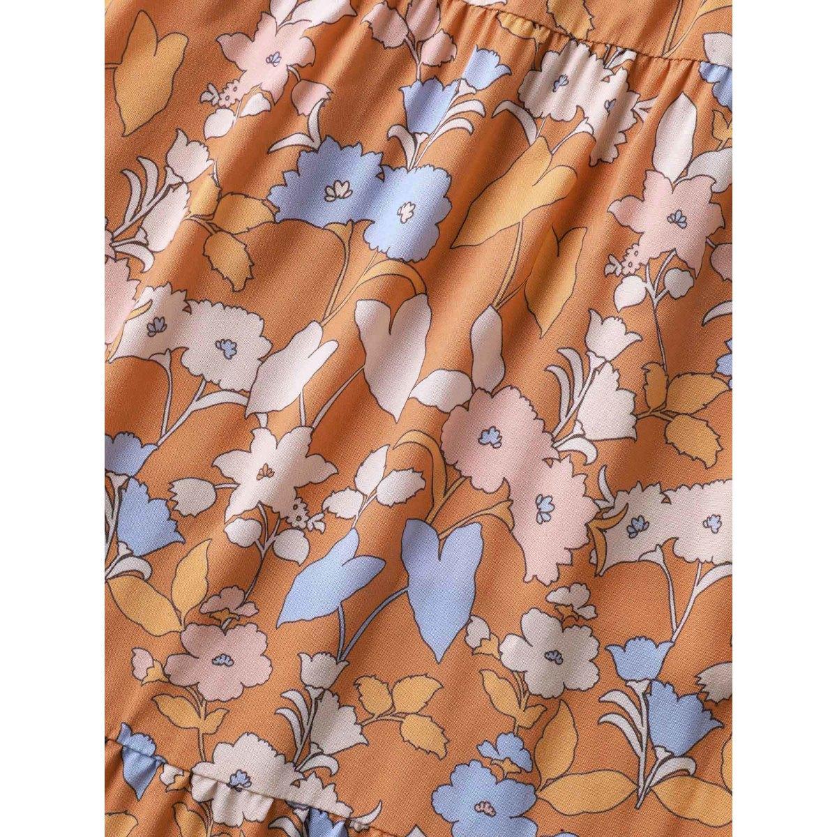 Plus Size Rayon Floral Stretchy Waist Pockets Midi Dress Lightorange Women Notched collar Cap Sleeve Curvy BloomChic 26/4X Product Image