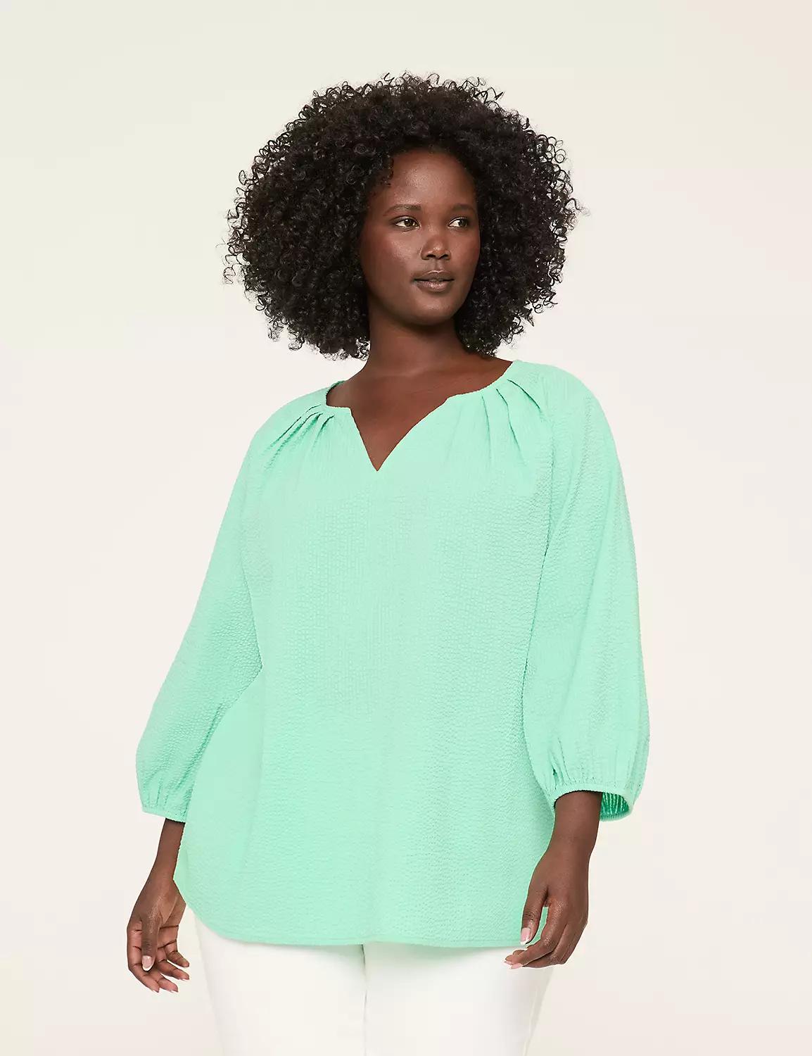 Relaxed 3/4-Sleeve Seersucker Popover Blouse Product Image