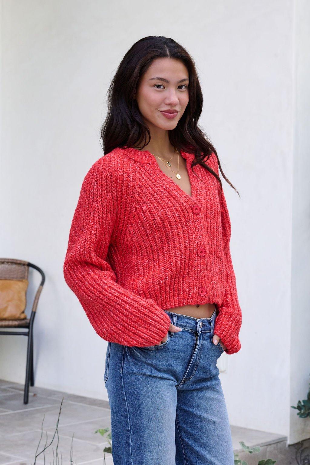 Red Confetti Knit Buttoned Cardigan Female Product Image
