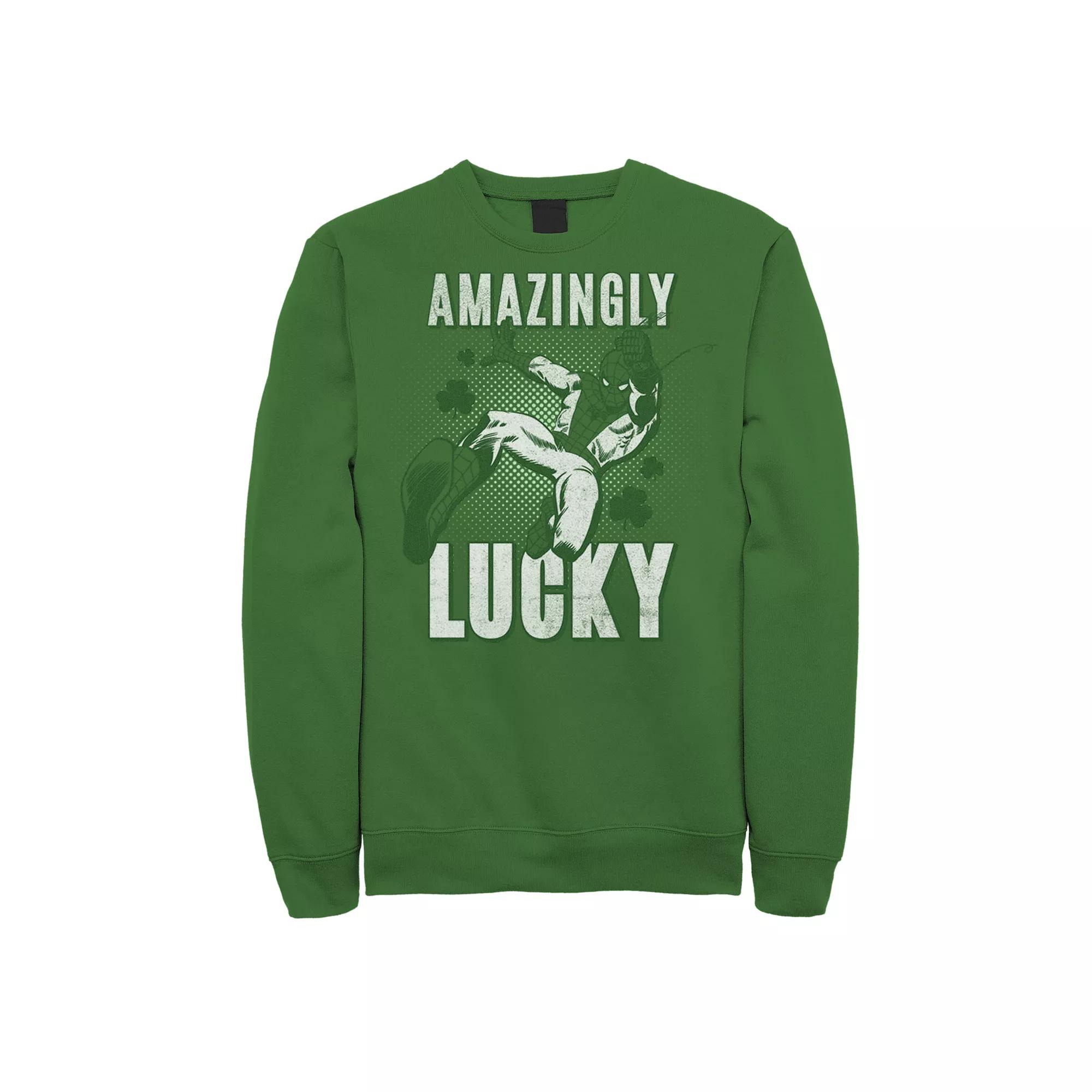 Men's Marvel St. Patty's Spider-Man Amazingly Lucky Sweatshirt, Size: XL, Kelly Product Image