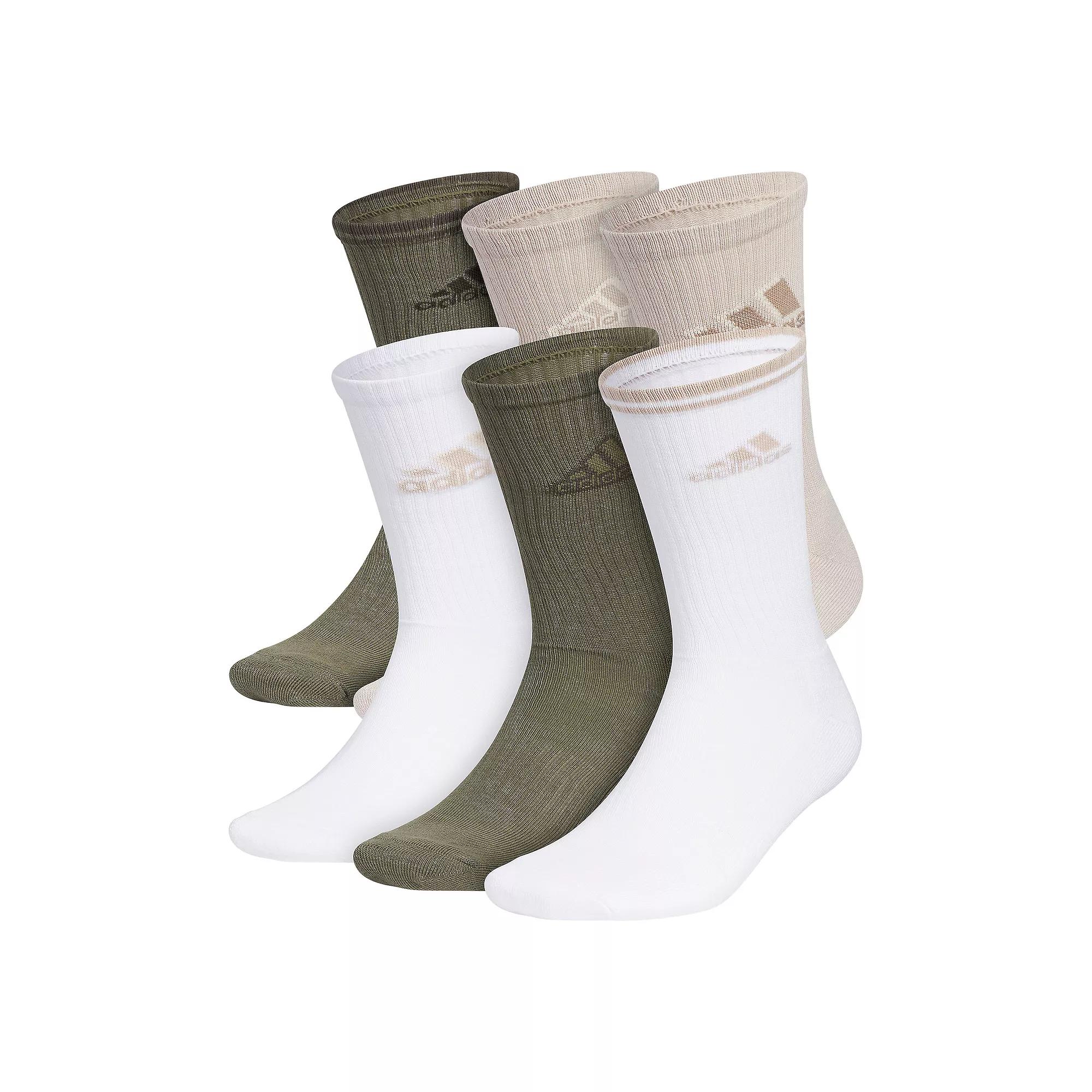 Men's adidas 6-pack Multi-Color Athletic Cushioned Crew Socks, Size: 6-12, Green Biege Product Image