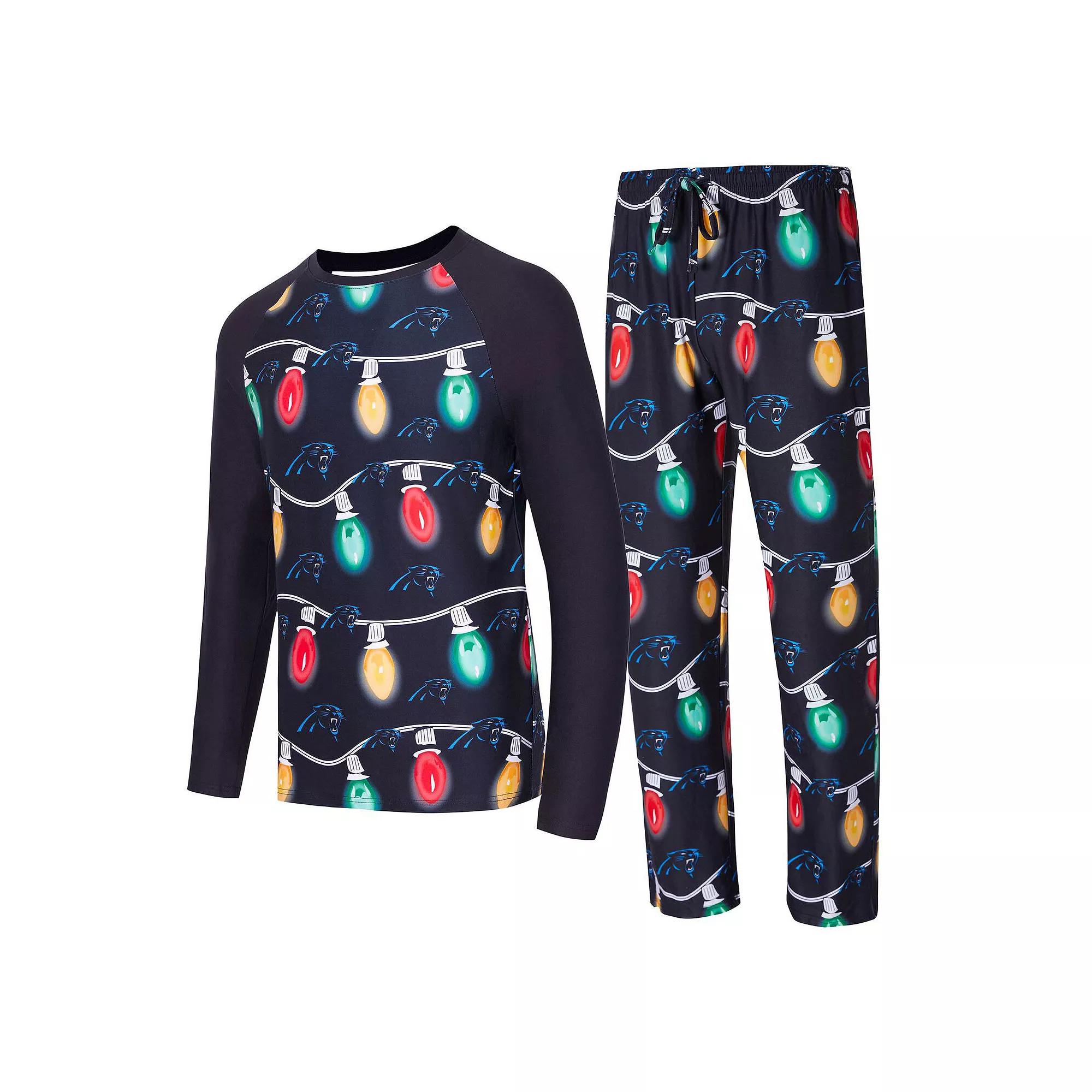 Men's Concepts Sport Black Carolina Panthers Garland Knit Raglan Long Sleeve T-Shirt and Pants Set,  Product Image