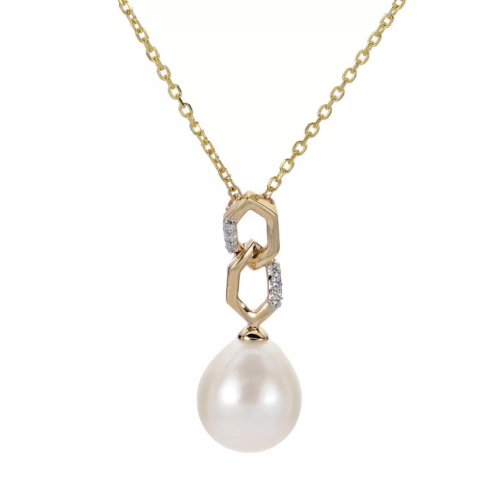 PearLustre by Imperial 14k Gold Freshwater Cultured Pearl & Diamond Accent Geometric Necklace, Womens 14k Yellow Gold Product Image