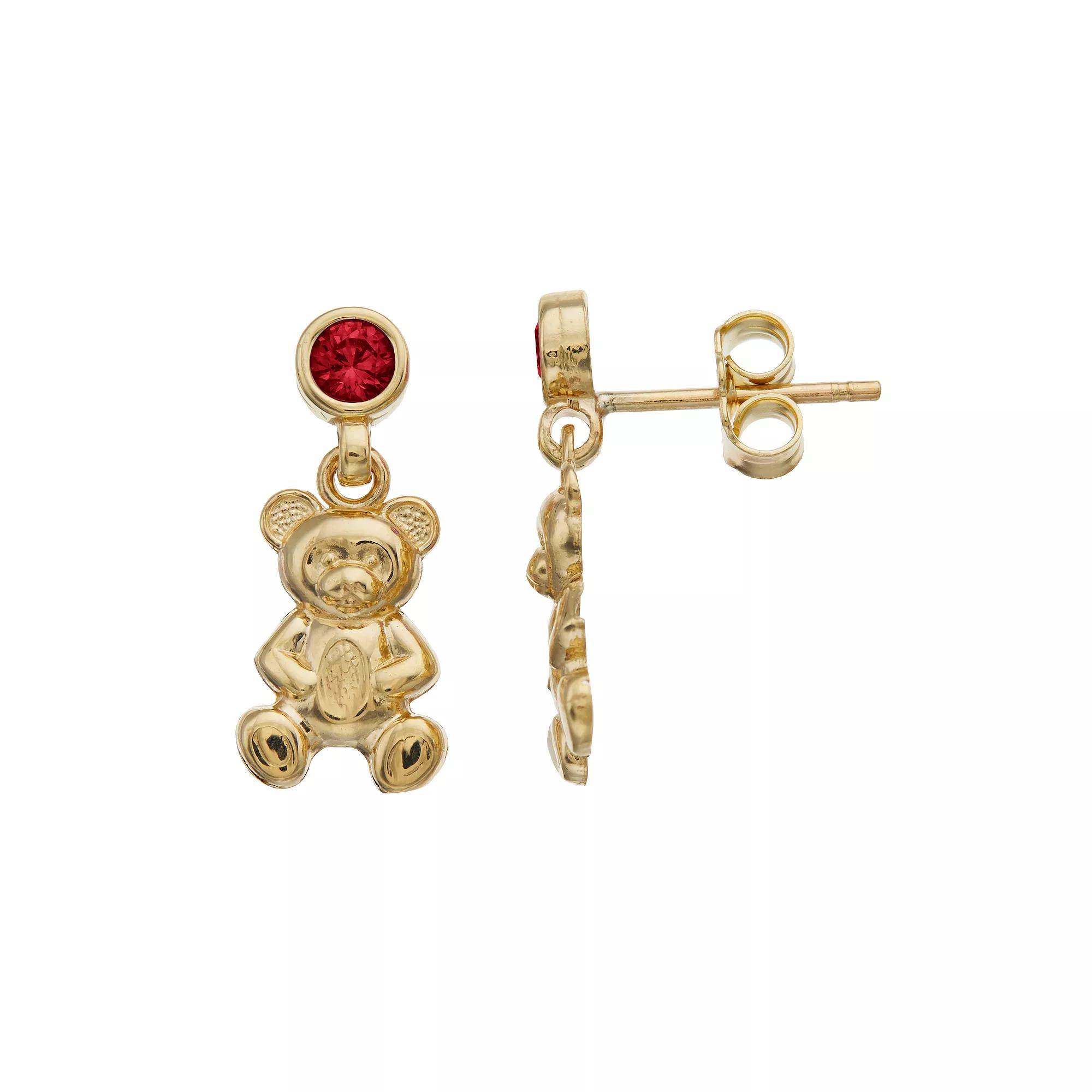 Kristen Kesho 10k Gold Lab-Created Gemstone Birthstone Bear Dangle Earrings, Women's, Jul Product Image
