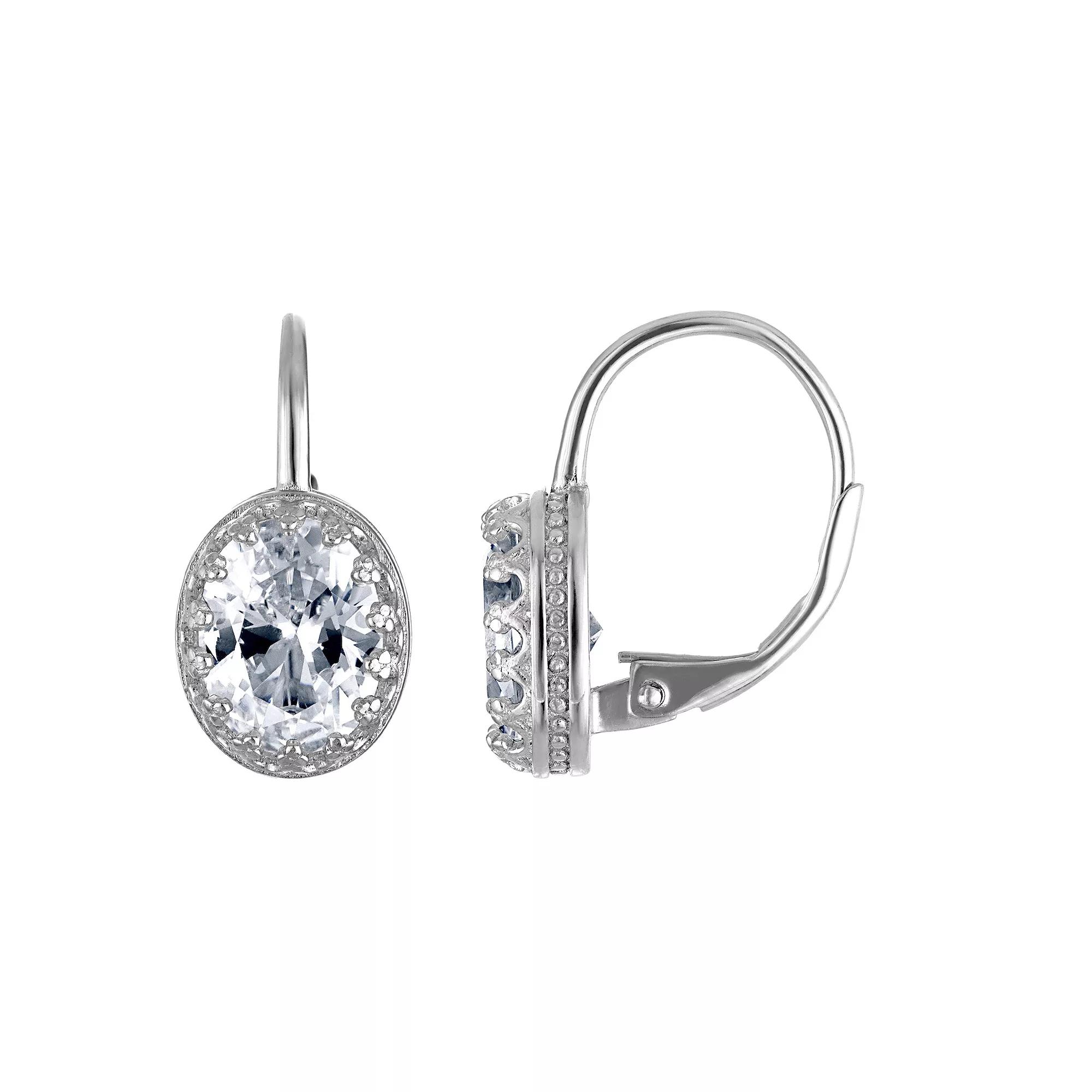 Designs by Gioelli Sterling Silver Gemstone Leverback Earrings, Women's, Cr White Product Image