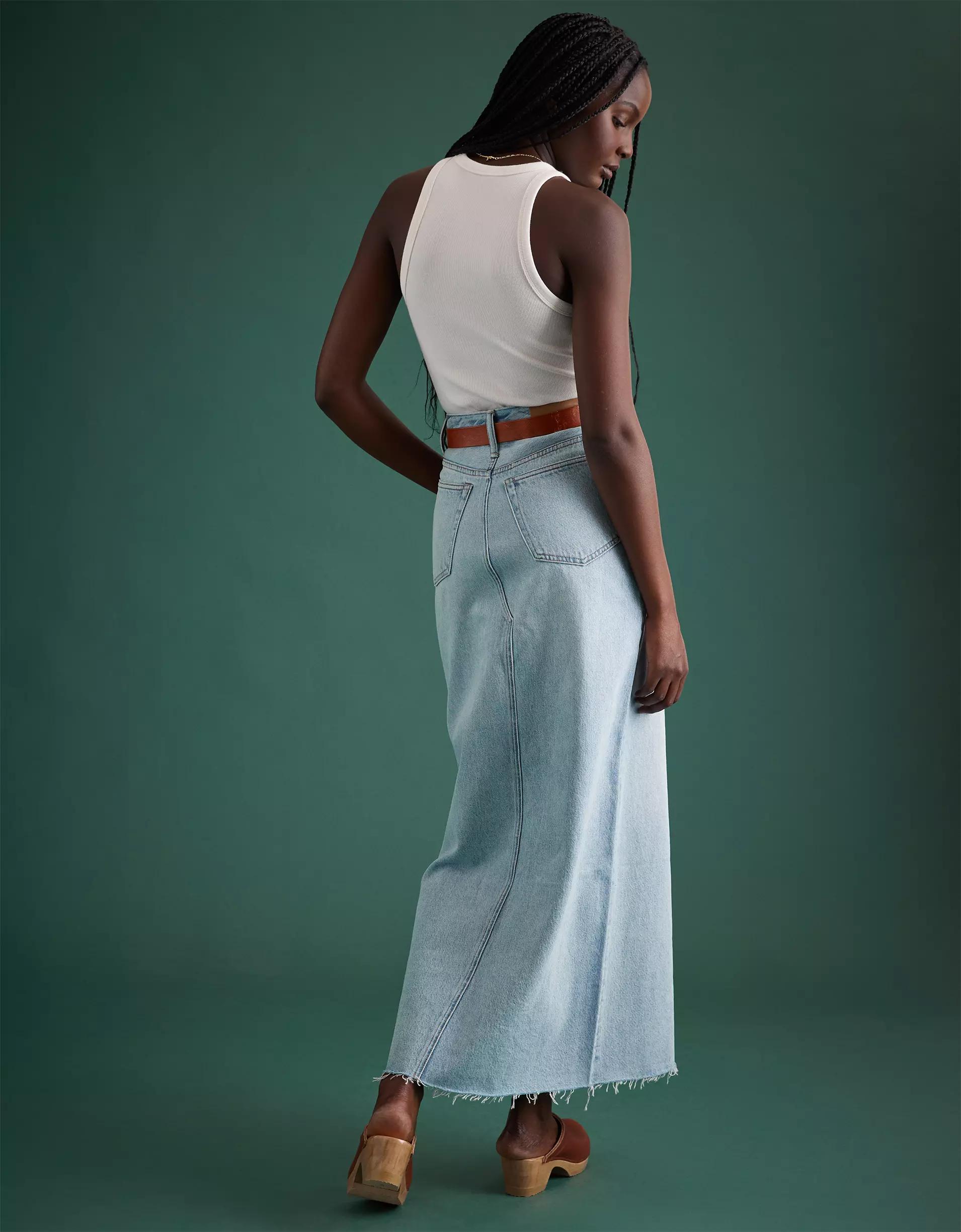 AE77 Premium Denim Maxi Skirt Product Image