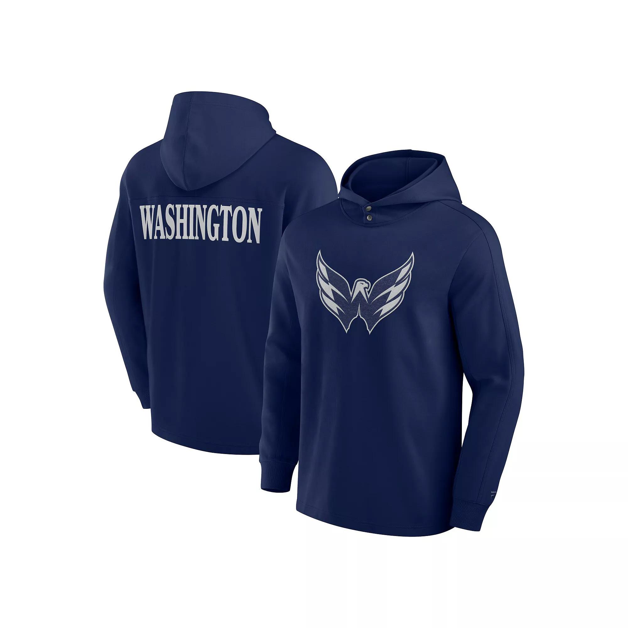Men's Fanatics Navy Washington Capitals Elements Blaze Tri-Blend Long Sleeve Hoodie T-Shirt,  Product Image