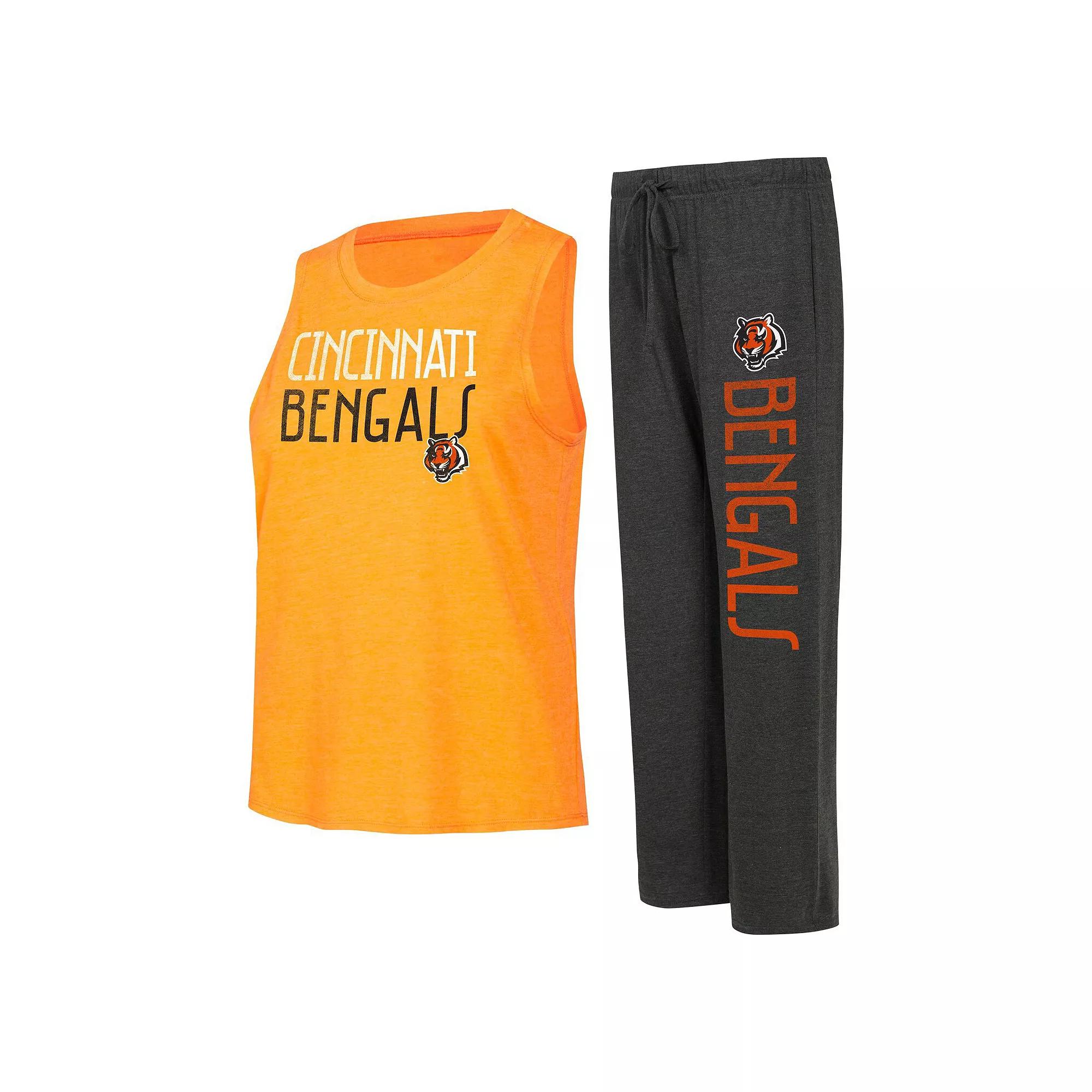 Women's Concepts Sport Black/Orange Cincinnati Bengals Muscle Tank Top & Pants Lounge Set, Size: Large Product Image