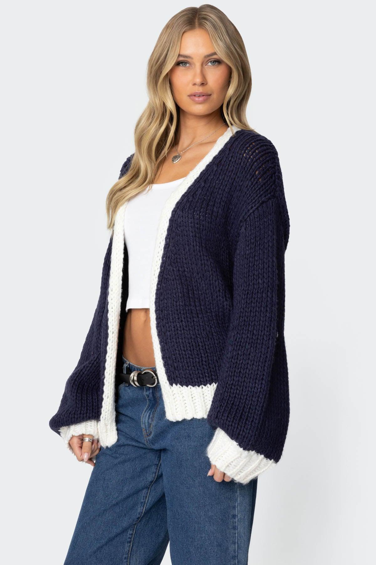 Contrast Chunky Knit Cardigan Product Image
