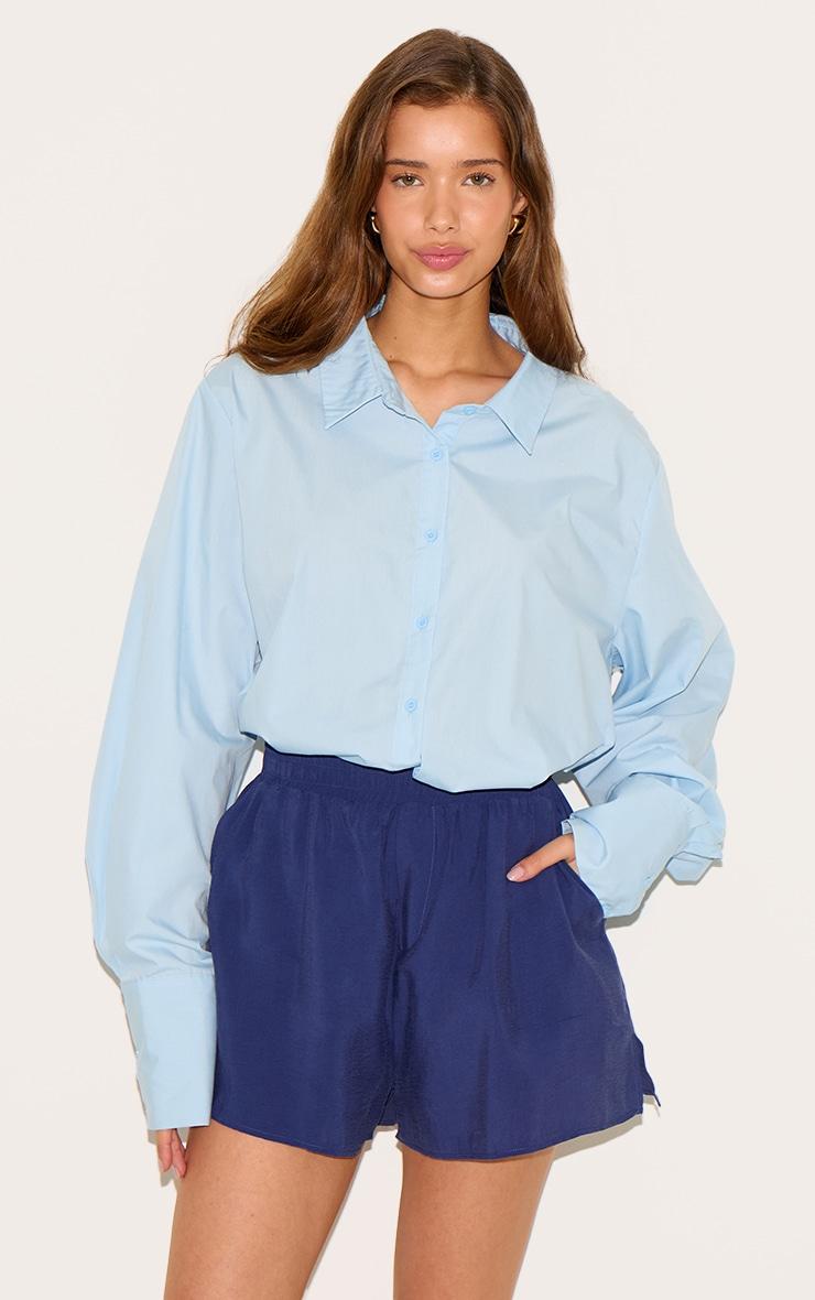 Navy Peached Woven Elasticated Waist Shorts Product Image