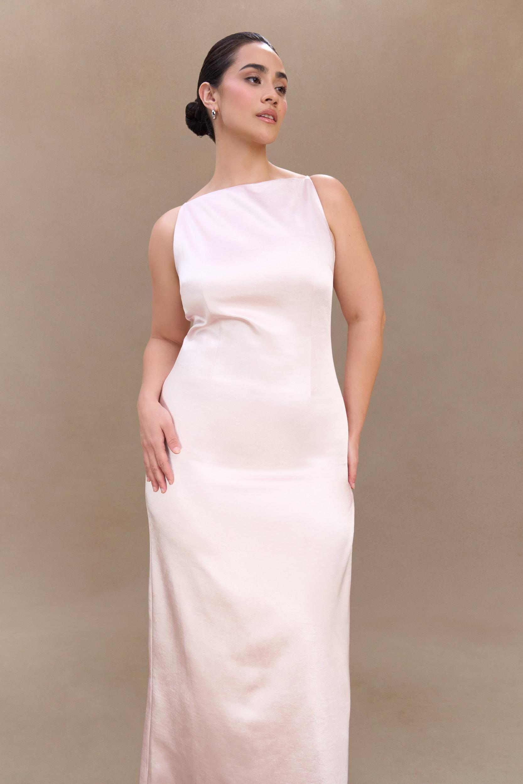 Violet Sleeveless Satin Maxi Dress - Soft Pink Product Image