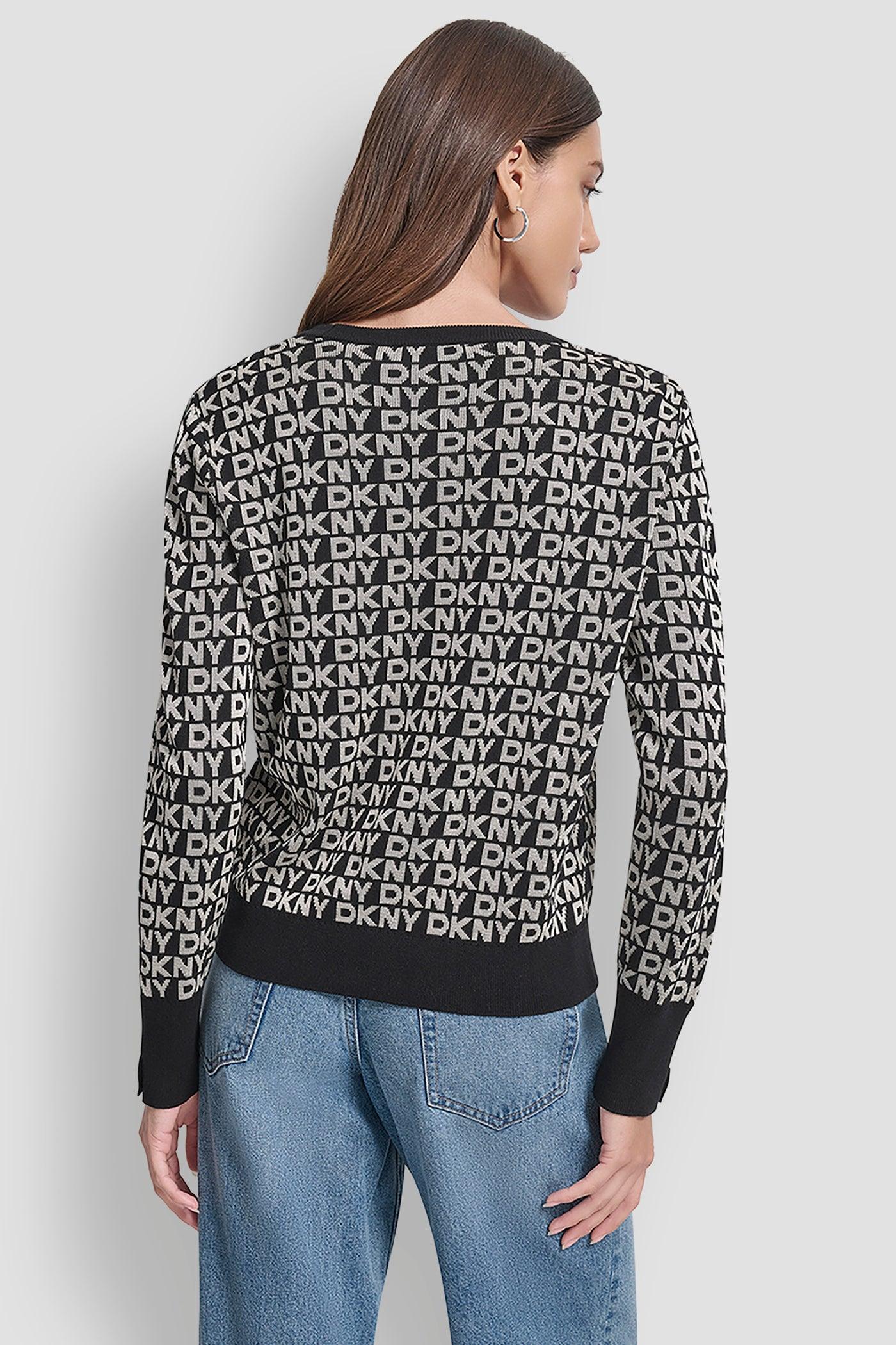 LONG SLEEVE CREW NECK LOGO SWEATER WITH CUFF SLIT Product Image