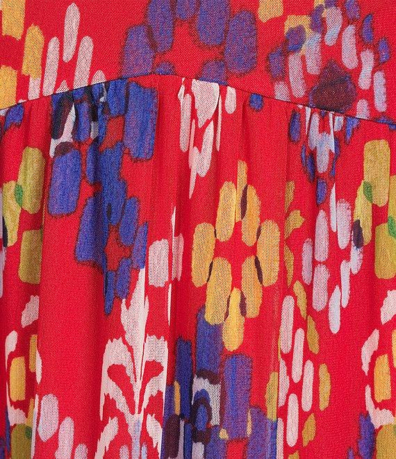 Calessa Mesh Knit Abstract Ikat Print V-Neck Cap Sleeve Midi Dress Product Image