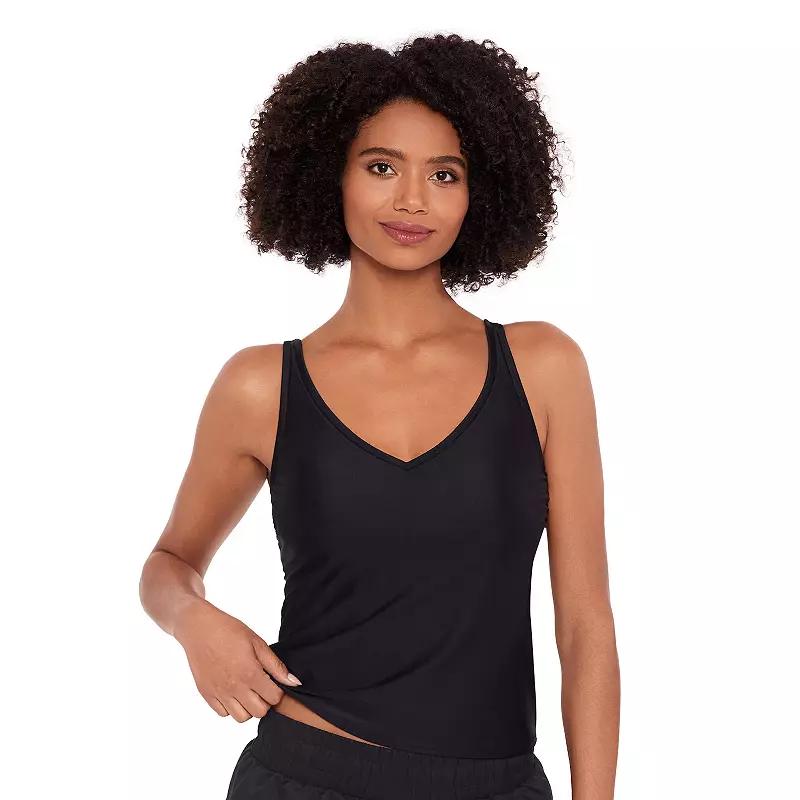 Women's Eco Beach V-Neck Strappy Back Tankini Swim Top, Size: Large, Black Product Image