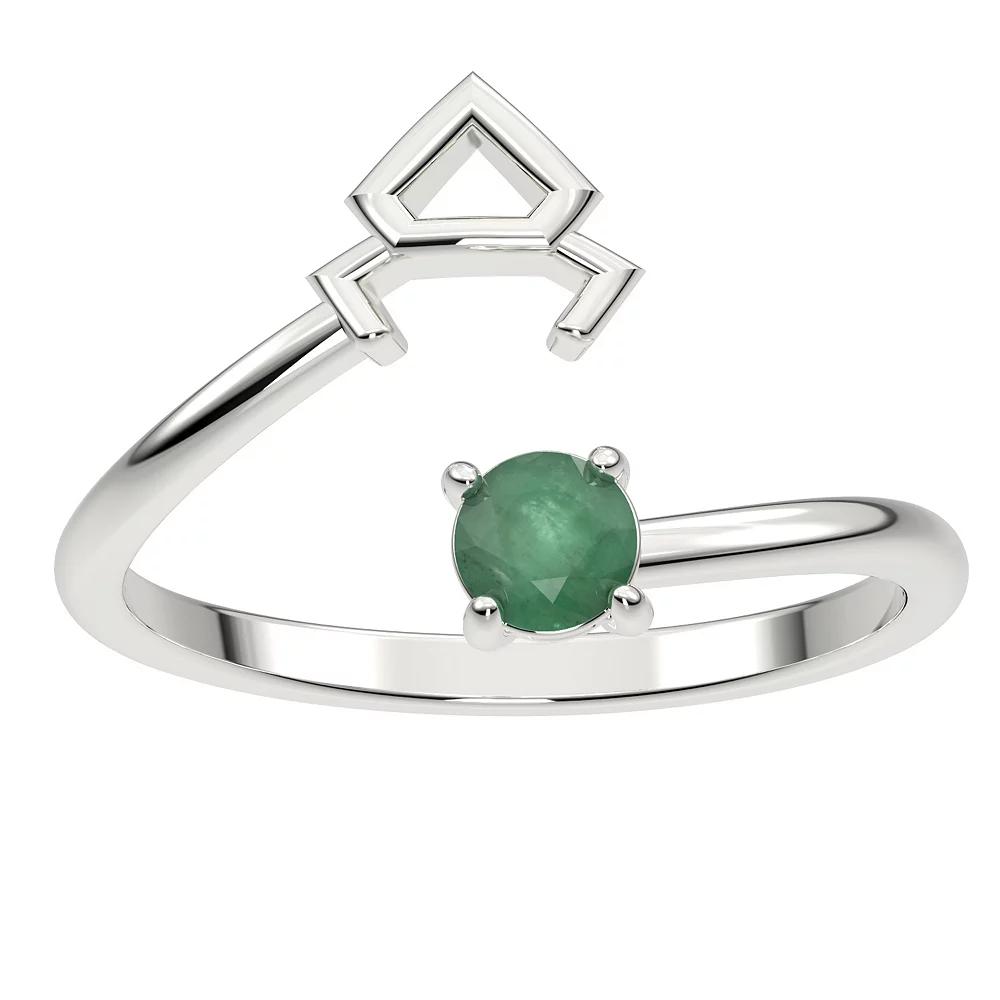 Sterling Silver Emerald Taurus Zodiac Sign Bypass Ring, Women's, Size: 6, Green Product Image