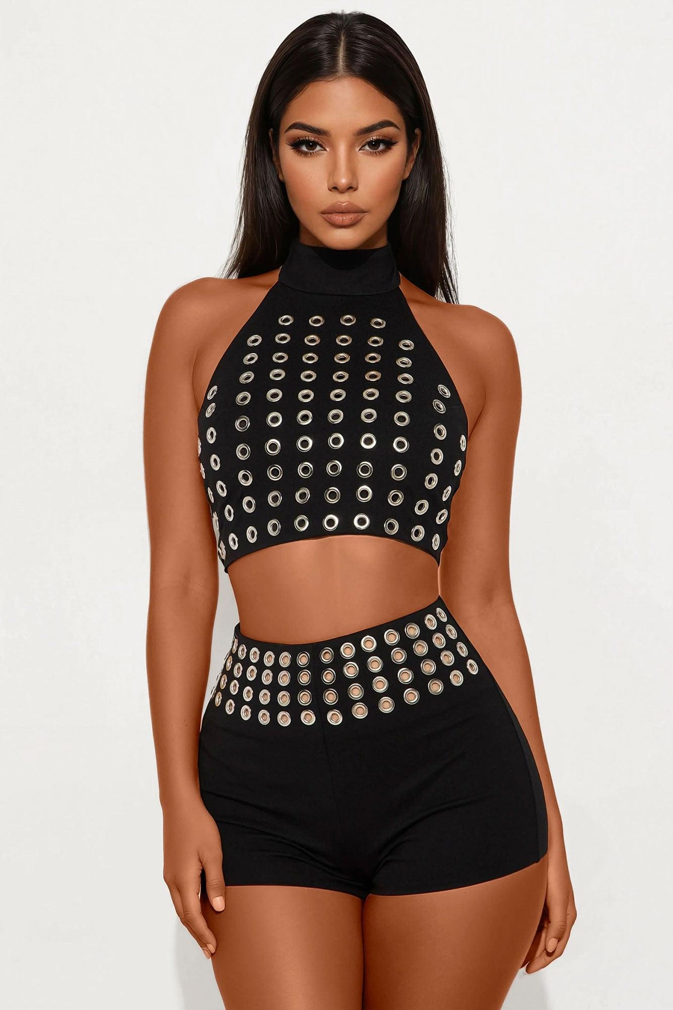 Baddie Grommet Micro Short Set  - Black Product Image