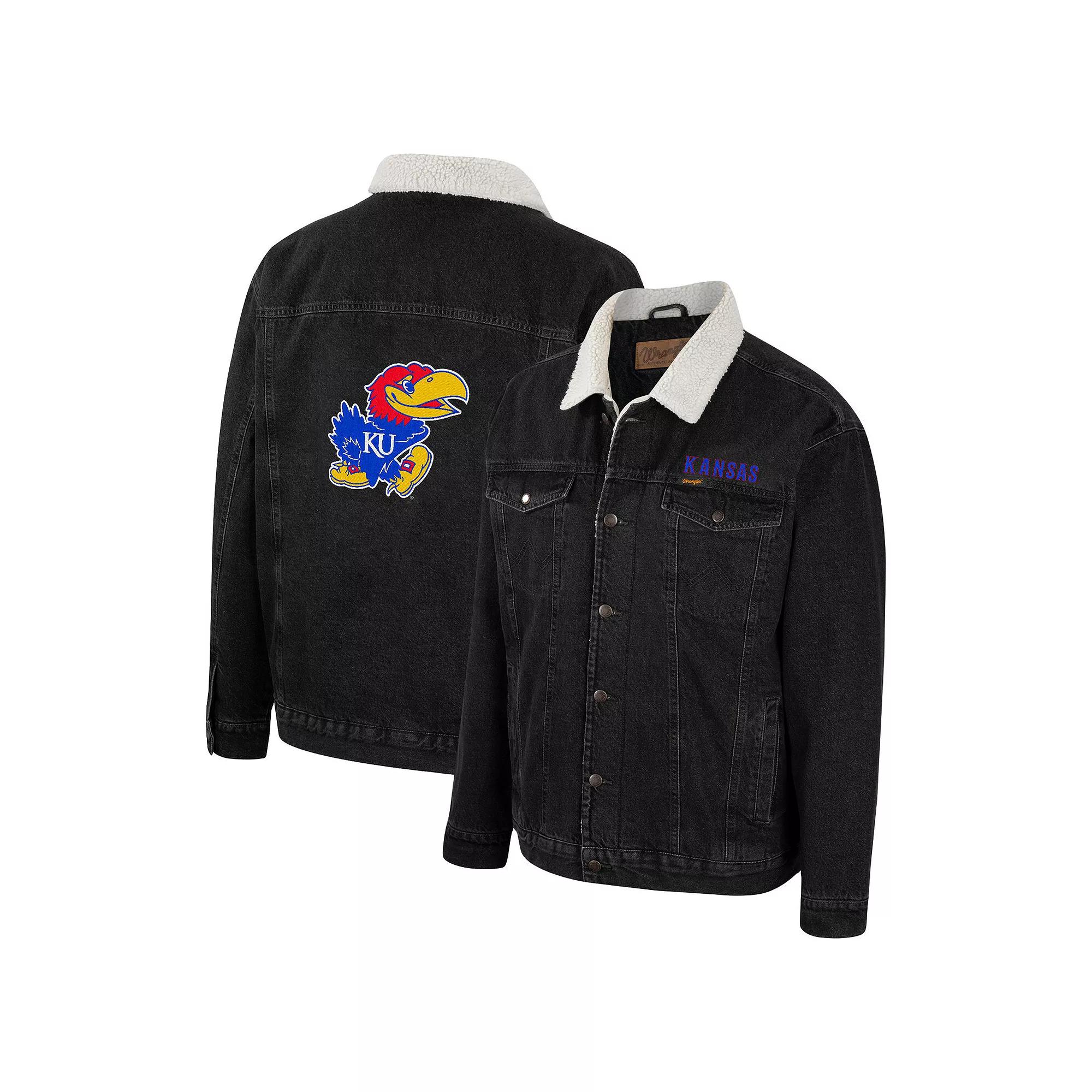 Men's Colosseum x Wrangler Charcoal Kansas Jayhawks Western Button-Up Denim Jacket,  Product Image