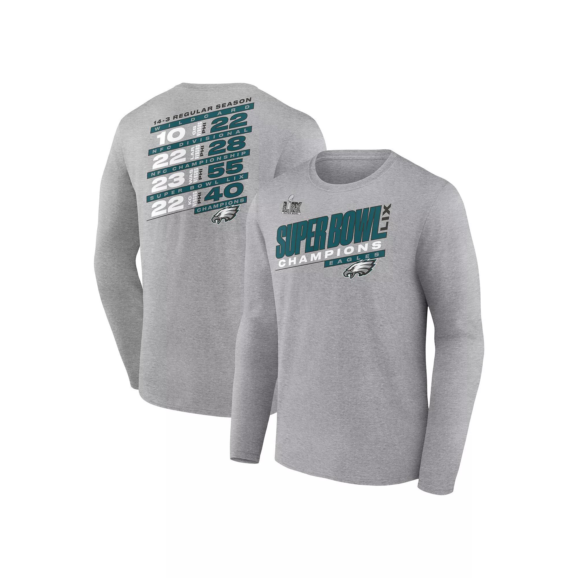 Men's Fanatics Heather Gray Philadelphia Eagles Super Bowl LIX Champions Counting Points Score Long Sleeve T-Shirt, Size: 4XL, Grey Product Image